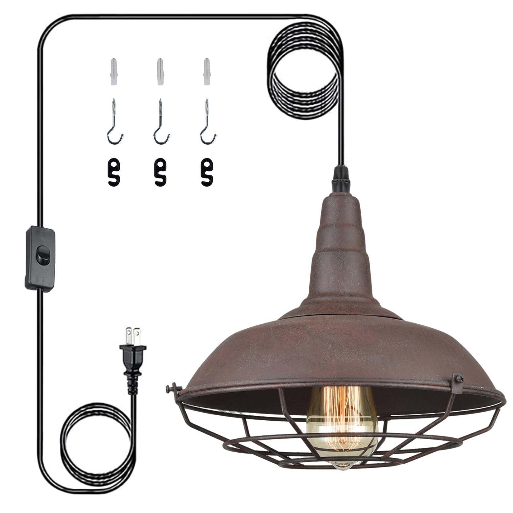 DAYCENT Barn Style Pendant Light Farmhouse Caged Pendant Lighting Industrial Metal Wire Hanging Pendant Light Barn Pendant Light Fixtures for Kitchen Island Hallway Foyer, Rust Finish