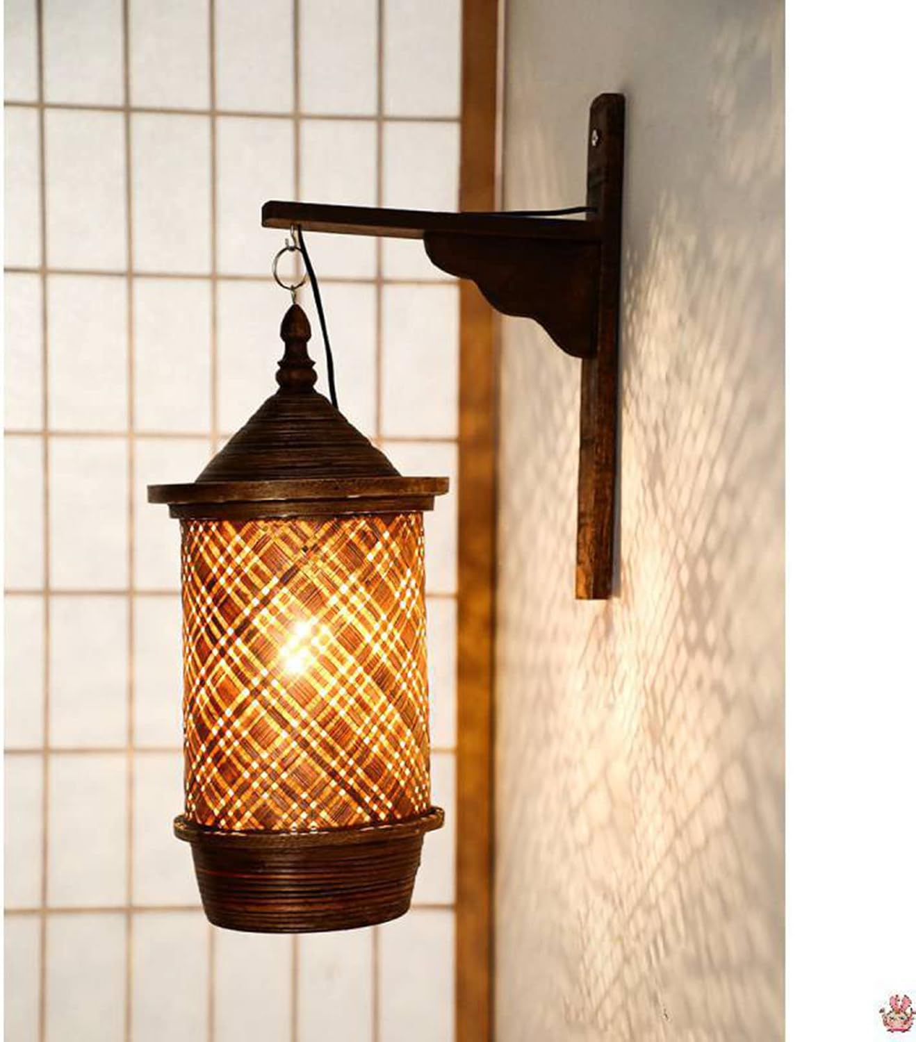 CUNTO Corridor Aisle Pastoral Wall Lamp-Retro Woven Chandelier-Rustic Style Suspension Light-Bamboo Art Pendent-for Bedroom Bathroom Kitchen Living