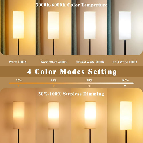 64" Modern Floor Lamp, Remote Controlled Stepless Dimmable Lamp for Living Room Bedroom Office, 9W Bulb Included