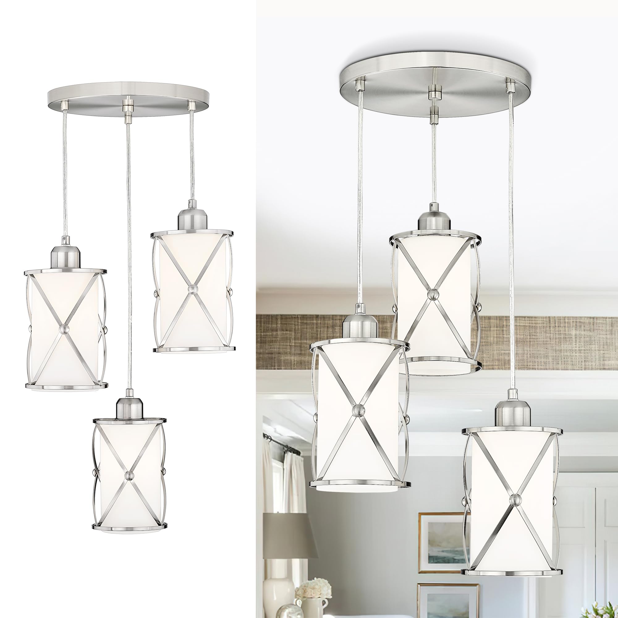 Glass Pendant Lights Kitchen Island 2 Pack, Black Mini Pendant Light with Clear Glass, Farmhouse Industrial Cage Hanging Lighting for Kitchen Sink Dining Room Bathroom, CH9176-1-2PK