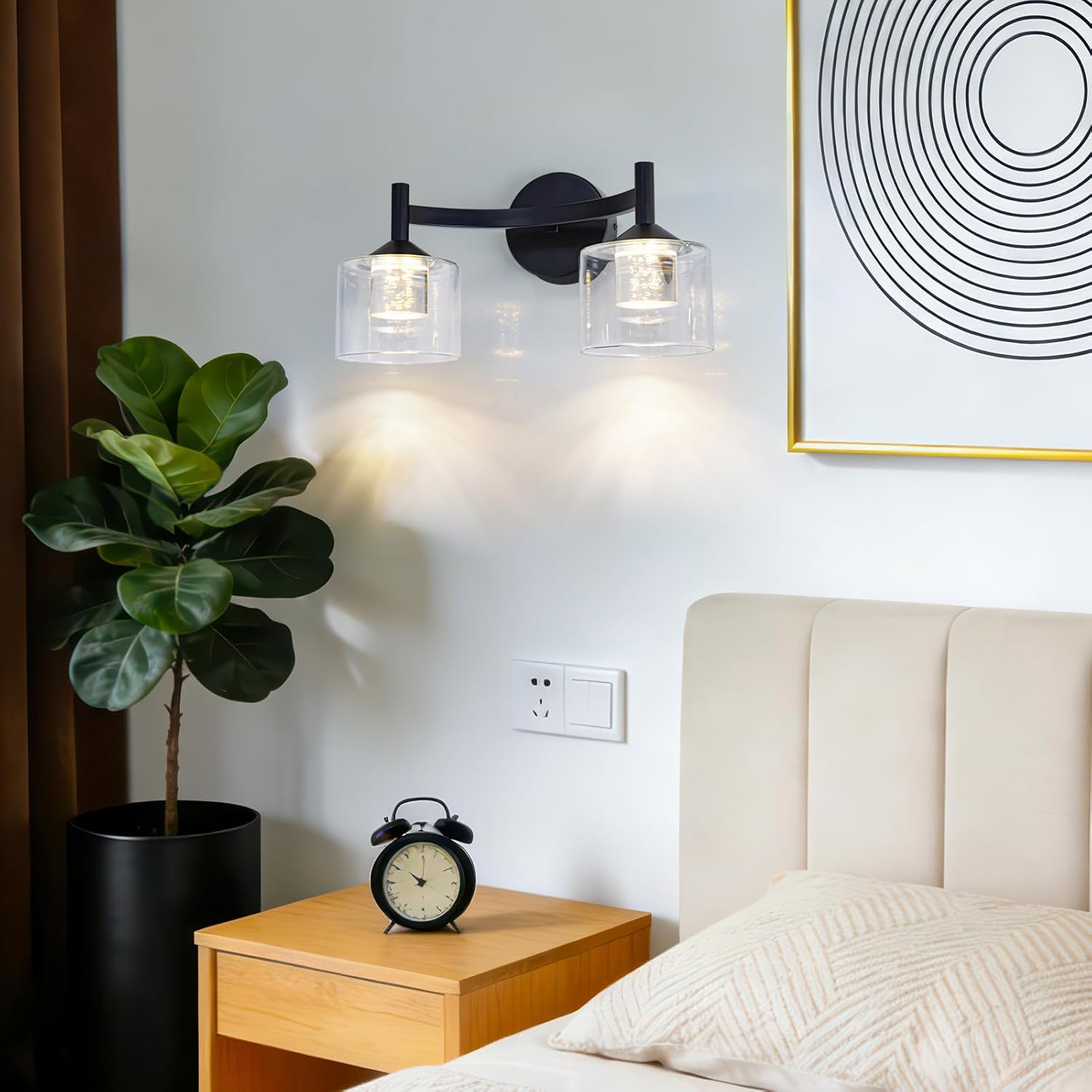 MantoLite 2-Light Wall Sconces Vanity Light with Clear Glass Shade Wall Light for Living Room Hallway Bedroom Black Modern Bathroom Lighting Fixtures(Bulbs Included)
