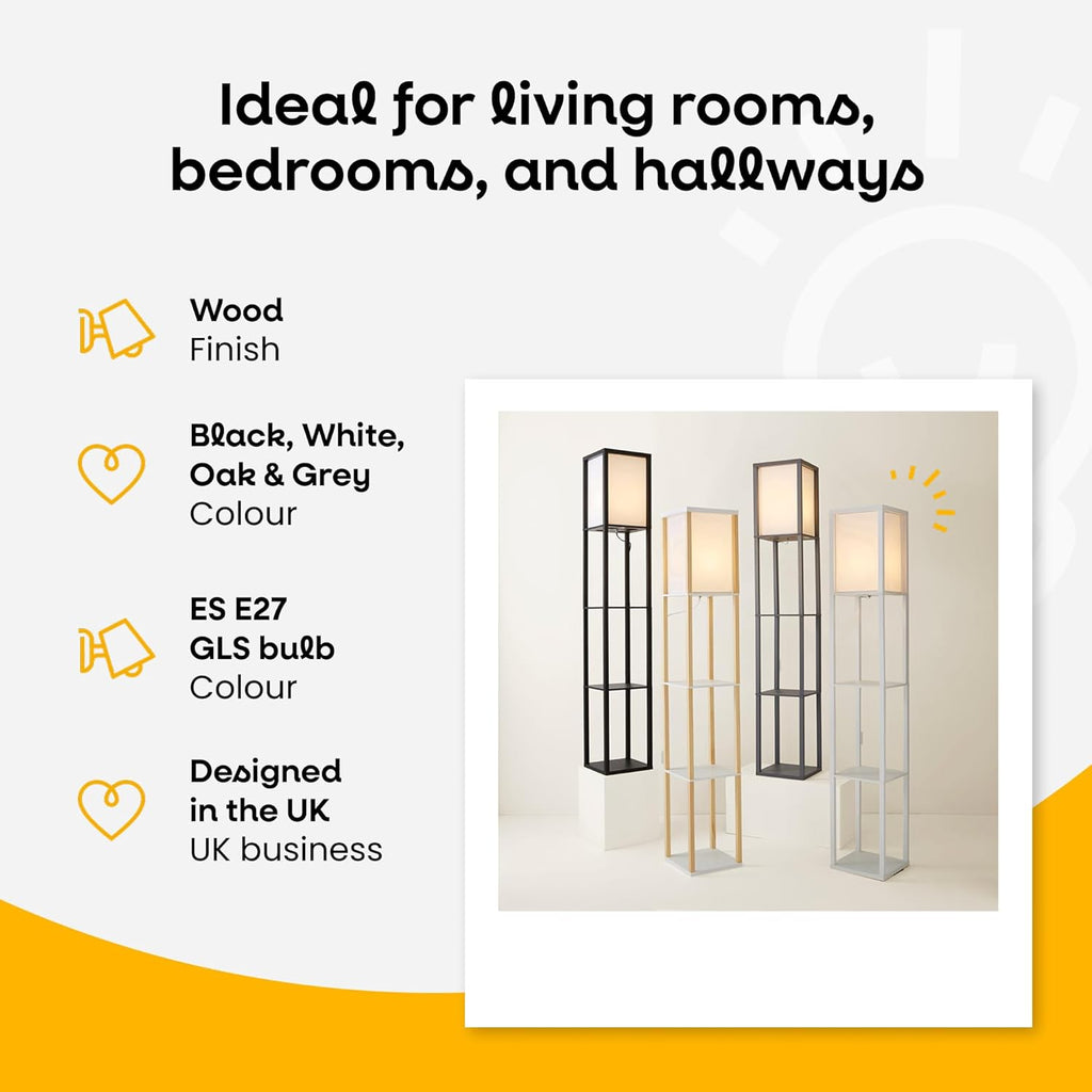 MiniSun | Wooden Floor Lamp with Shelves in Black | Floor Lamps & Torchieres, Home Décor, Improvement & Lifestyle Essential