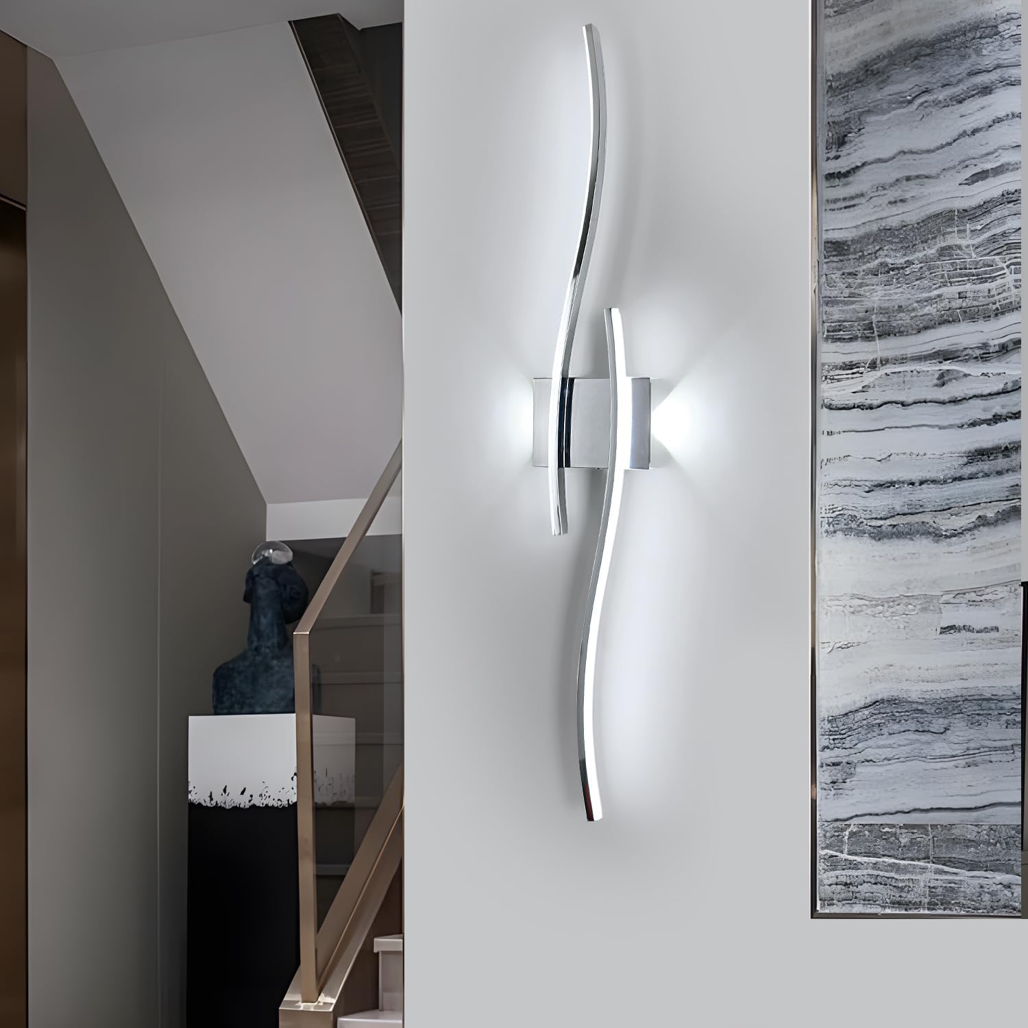 27W Modern Black LED Wall Light, 6500K Cool Light Aluminum Fixture for Bedroom Hallway Staircase