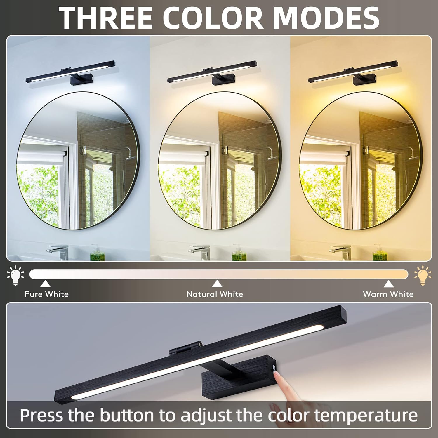 LED Adjustable Picture Light 12W Mirror Light for Dressing Room Hallway Wall Lamp Living Room 60CM 3 Colored Light Lighting Fixtures Brushed Black Bedroom Sconce Reading Lights