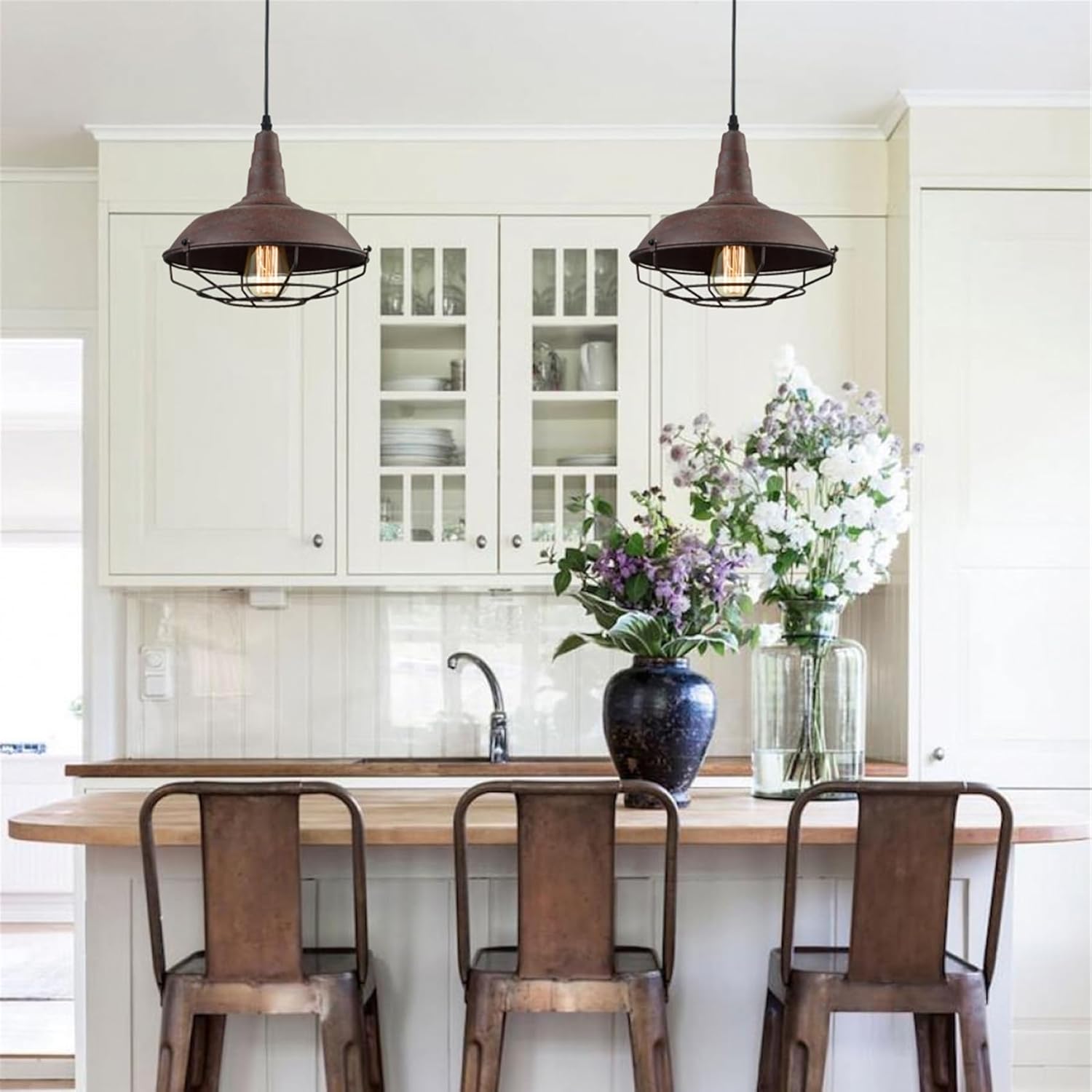 DAYCENT Barn Style Pendant Light Farmhouse Caged Pendant Lighting Industrial Metal Wire Hanging Pendant Light Barn Pendant Light Fixtures for Kitchen Island Hallway Foyer, Rust Finish
