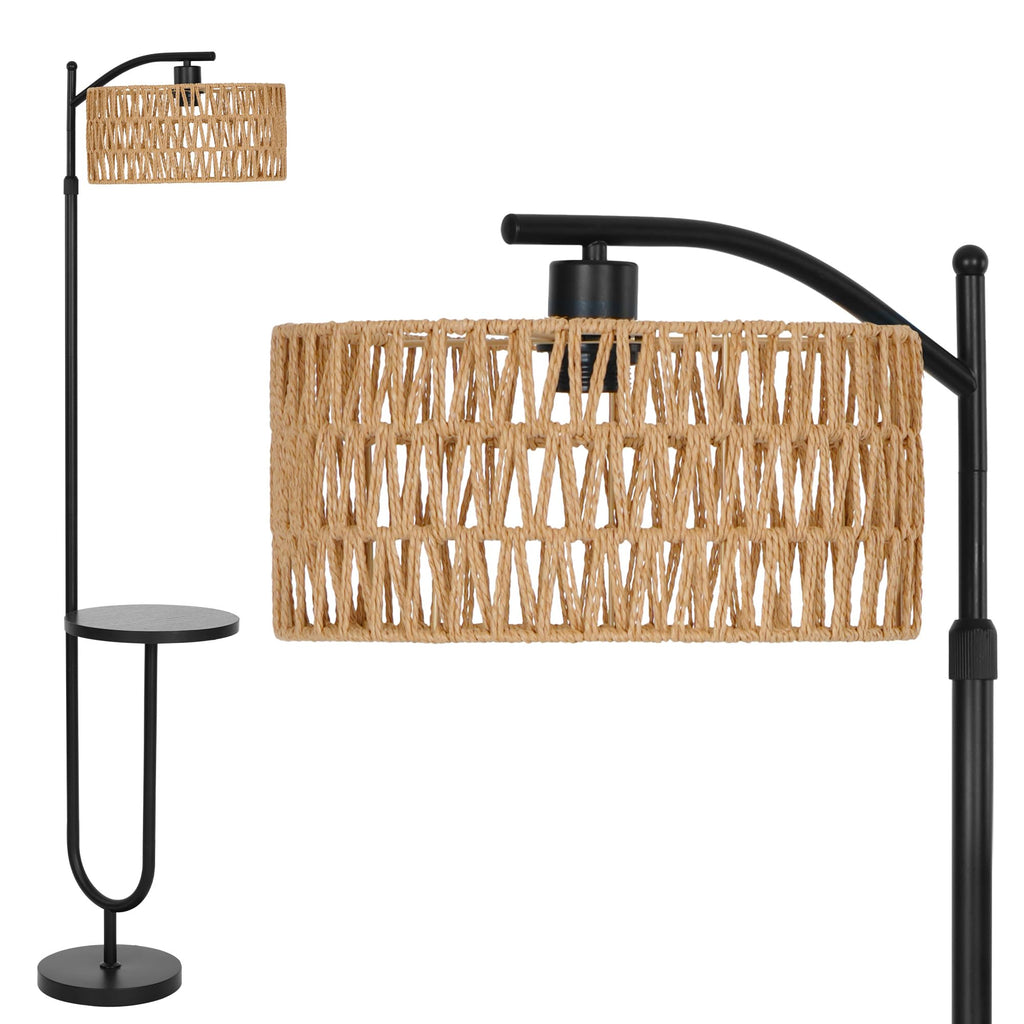 Wood Floor Lamp for Living Room, 167cm Tall Natural Oak Standing Lamp with Beige Linen Shade, E27 Socket, Vintage Boho Rustic Scandinavian, Bedroom and Lounge Corner Light WOVI FL09