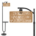Wood Floor Lamp for Living Room, 167cm Tall Natural Oak Standing Lamp with Beige Linen Shade, E27 Socket, Vintage Boho Rustic Scandinavian, Bedroom and Lounge Corner Light WOVI FL09
