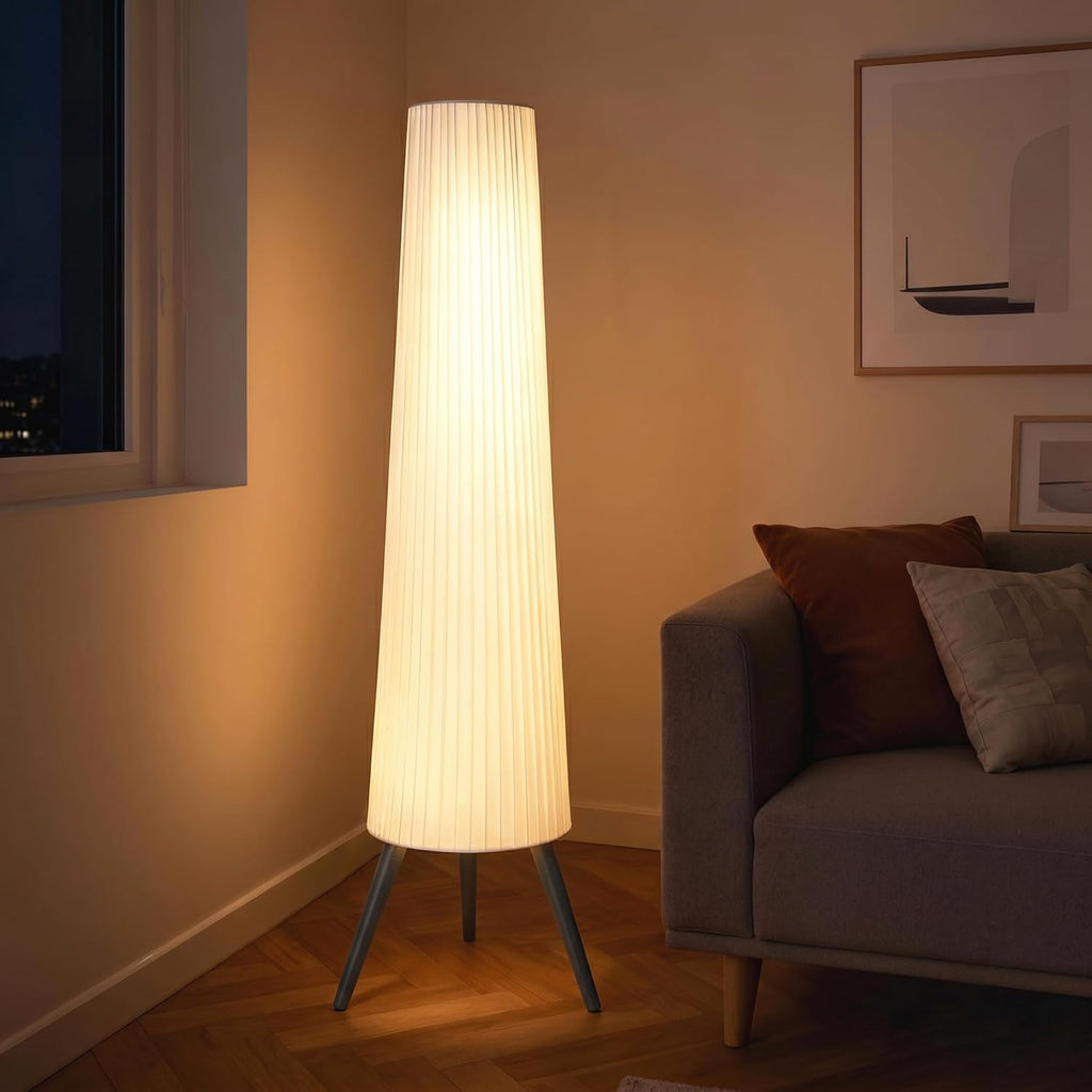 HOMCOM Dimmable Tripod Floor Lamp with Foot Switch, Nordic Standing Lamp with Fabric Shade for Living Room, Bedroom, Office, 153cm, White and Grey