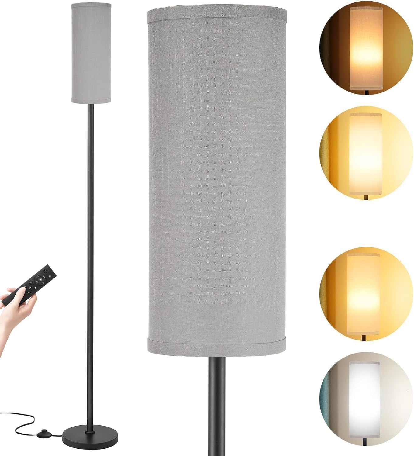 64" Modern Floor Lamp, Remote Controlled Stepless Dimmable Lamp for Living Room Bedroom Office, 9W Bulb Included