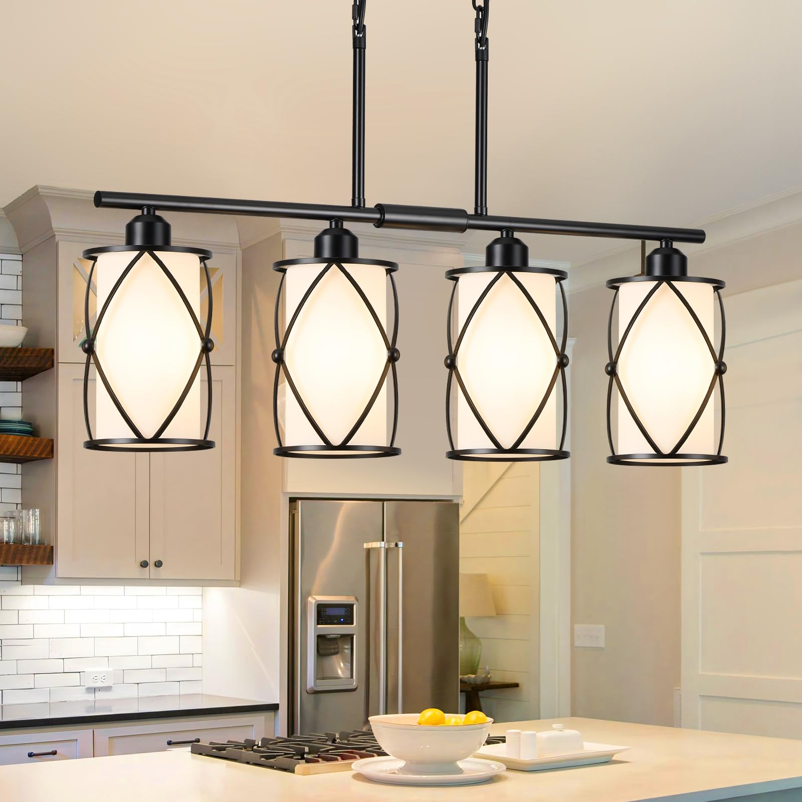 Glass Pendant Lights Kitchen Island 2 Pack, Black Mini Pendant Light with Clear Glass, Farmhouse Industrial Cage Hanging Lighting for Kitchen Sink Dining Room Bathroom, CH9176-1-2PK