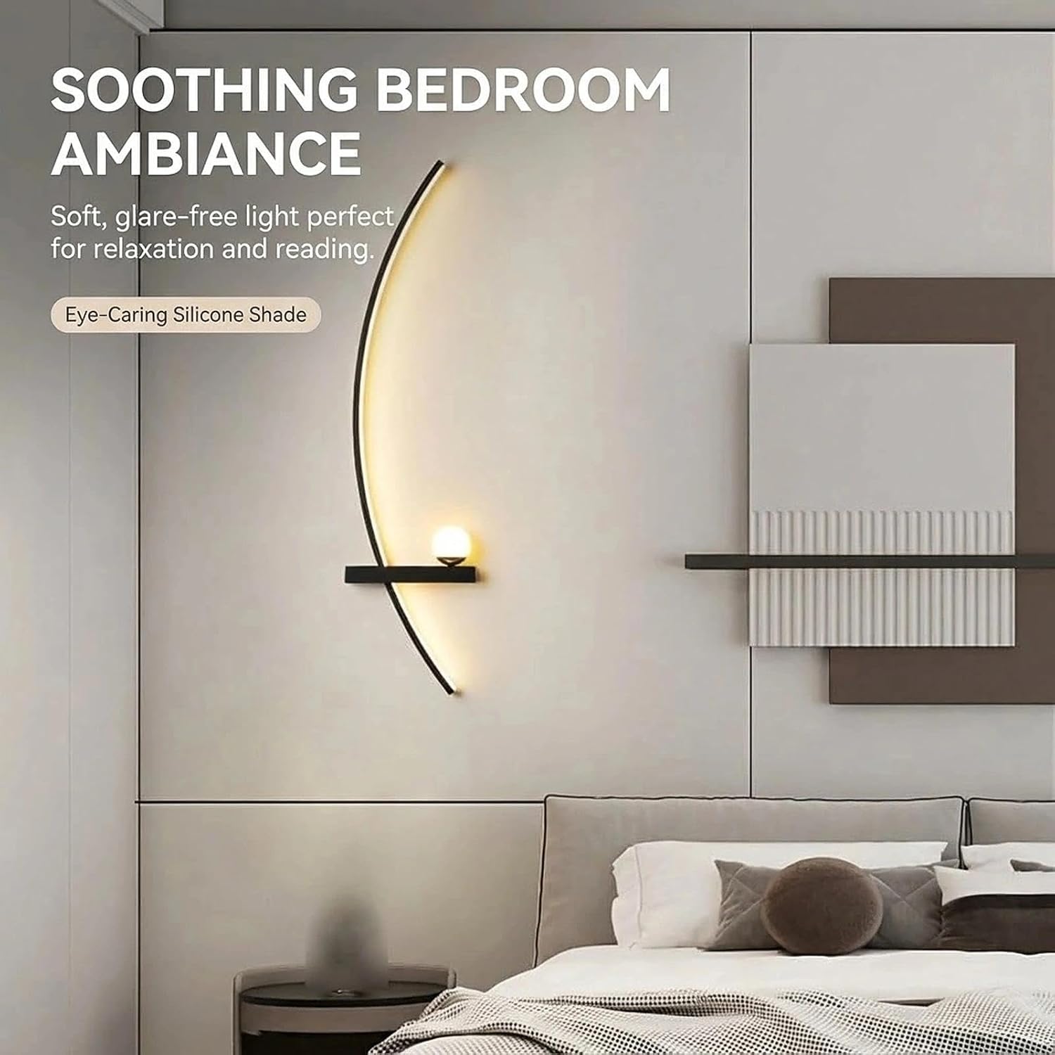 Modern Black Wall Sconces - 21.6" LED Linear Wall Lights for Bedroom & Living Room, 3-Color Dimmable Curved Art Decor Sconce Lamp for Hallway, Stairs & Vanity (Hardwired)(Black Left,55cm)