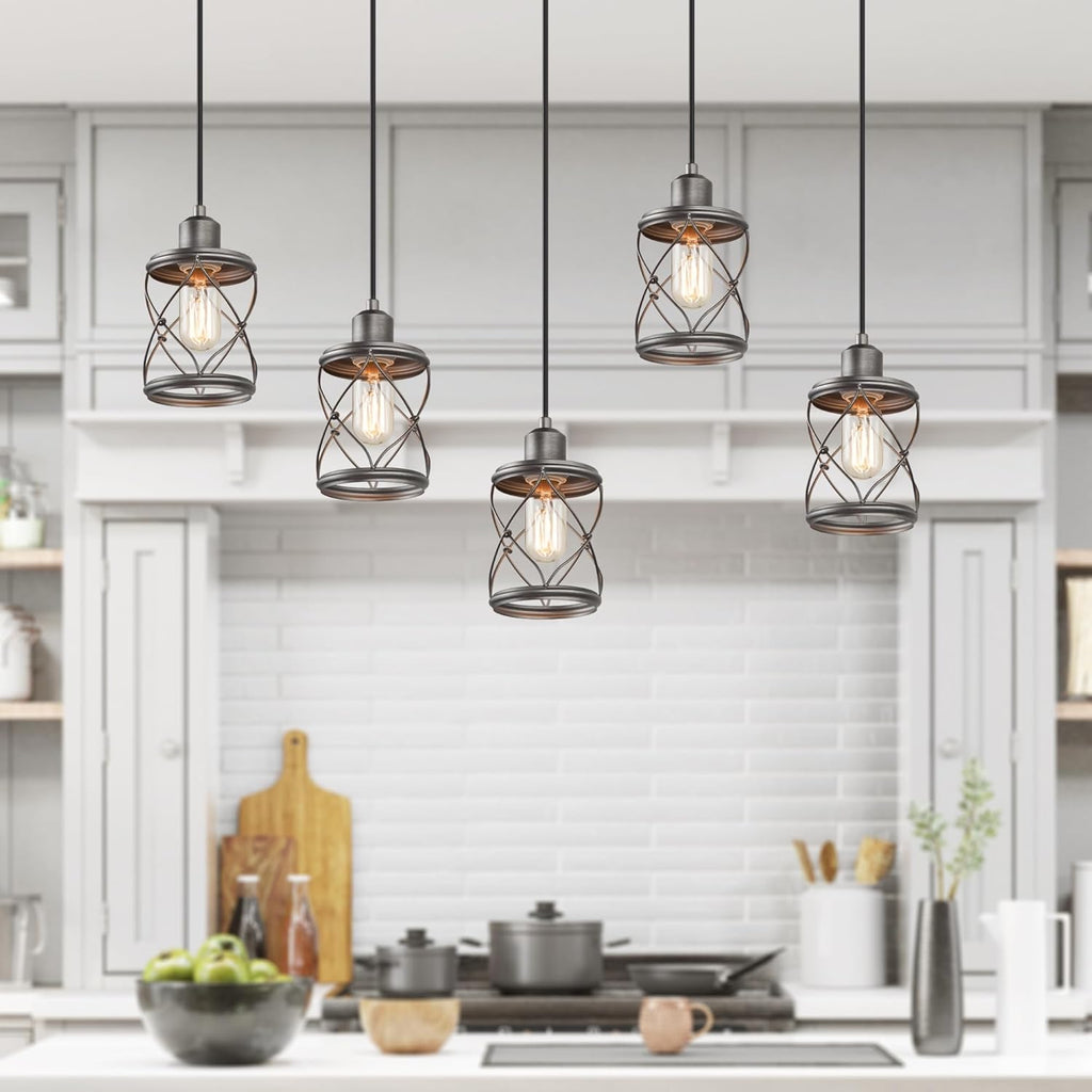 classy leaves Farmhouse Pendant Light Fixtures, Rustic Industrial Mini Cage Hanging Pendant Lighting for Kitchen Island, Foyer, Hallway, Bedroom and Entryway