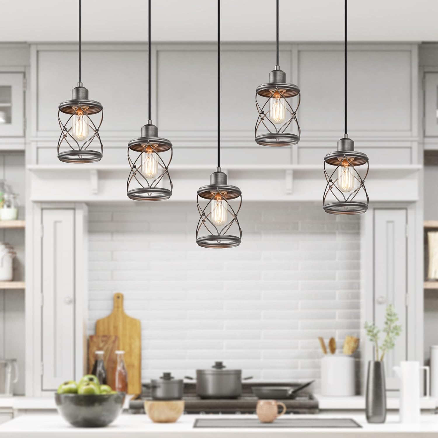 classy leaves Farmhouse Pendant Light Fixtures, Rustic Industrial Mini Cage Hanging Pendant Lighting for Kitchen Island, Foyer, Hallway, Bedroom and Entryway