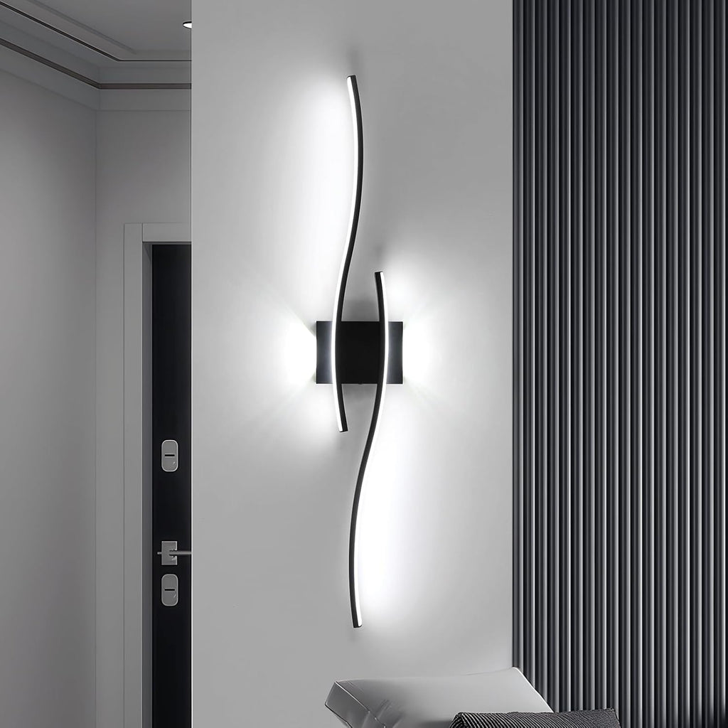 27W Modern Black LED Wall Light, 6500K Cool Light Aluminum Fixture for Bedroom Hallway Staircase