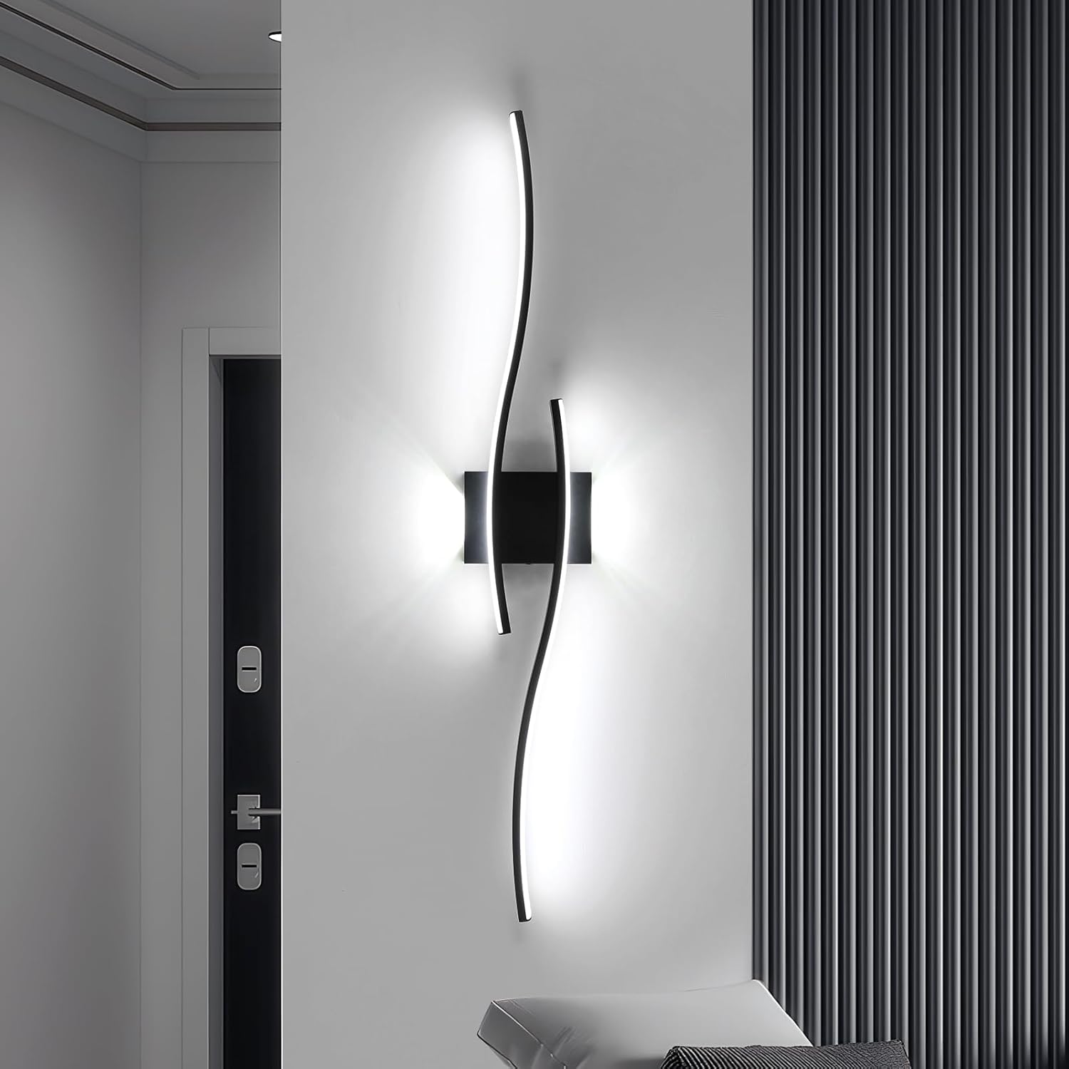 27W Modern Black LED Wall Light, 6500K Cool Light Aluminum Fixture for Bedroom Hallway Staircase