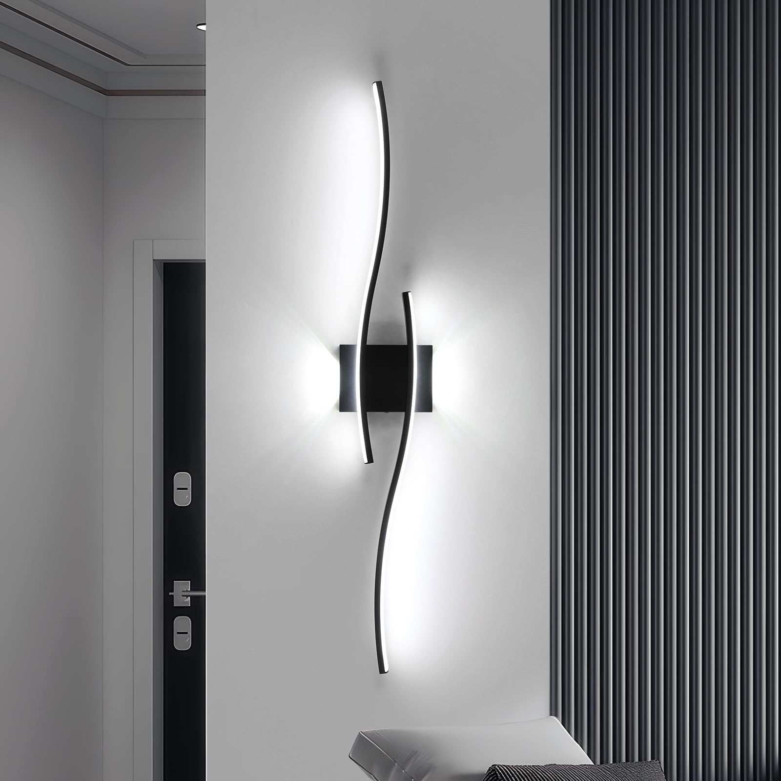 27W Modern Black LED Wall Light, 6500K Cool Light Aluminum Fixture for Bedroom Hallway Staircase