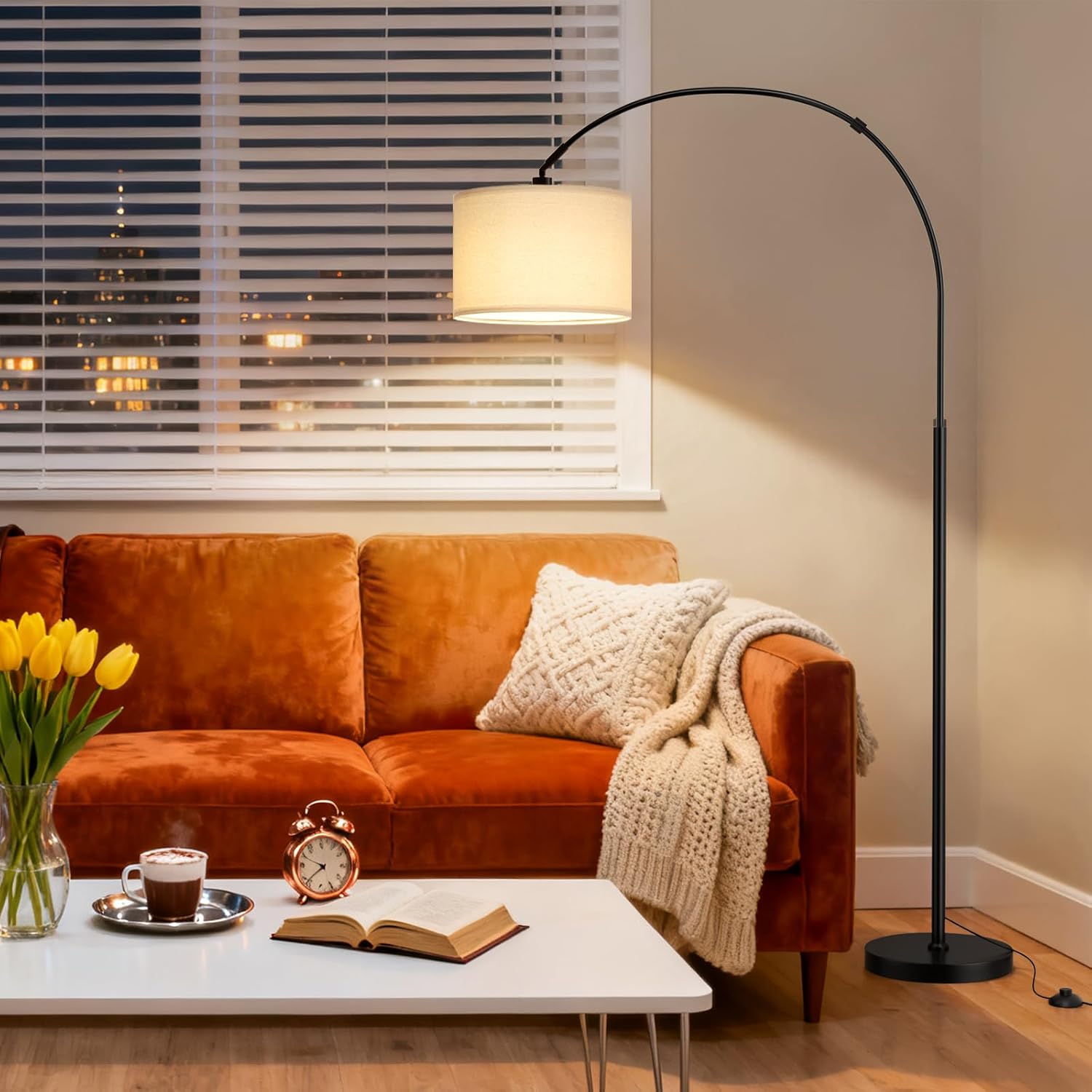 Arc Floor Lamp, Standing Lamp with Remote Control, Modern Floor Lamp for Living Room with Dimmable 3 Color Temperatures, Tall Lamp Corner Lamp for Bedroom Office Dorm Room, Bulb Included