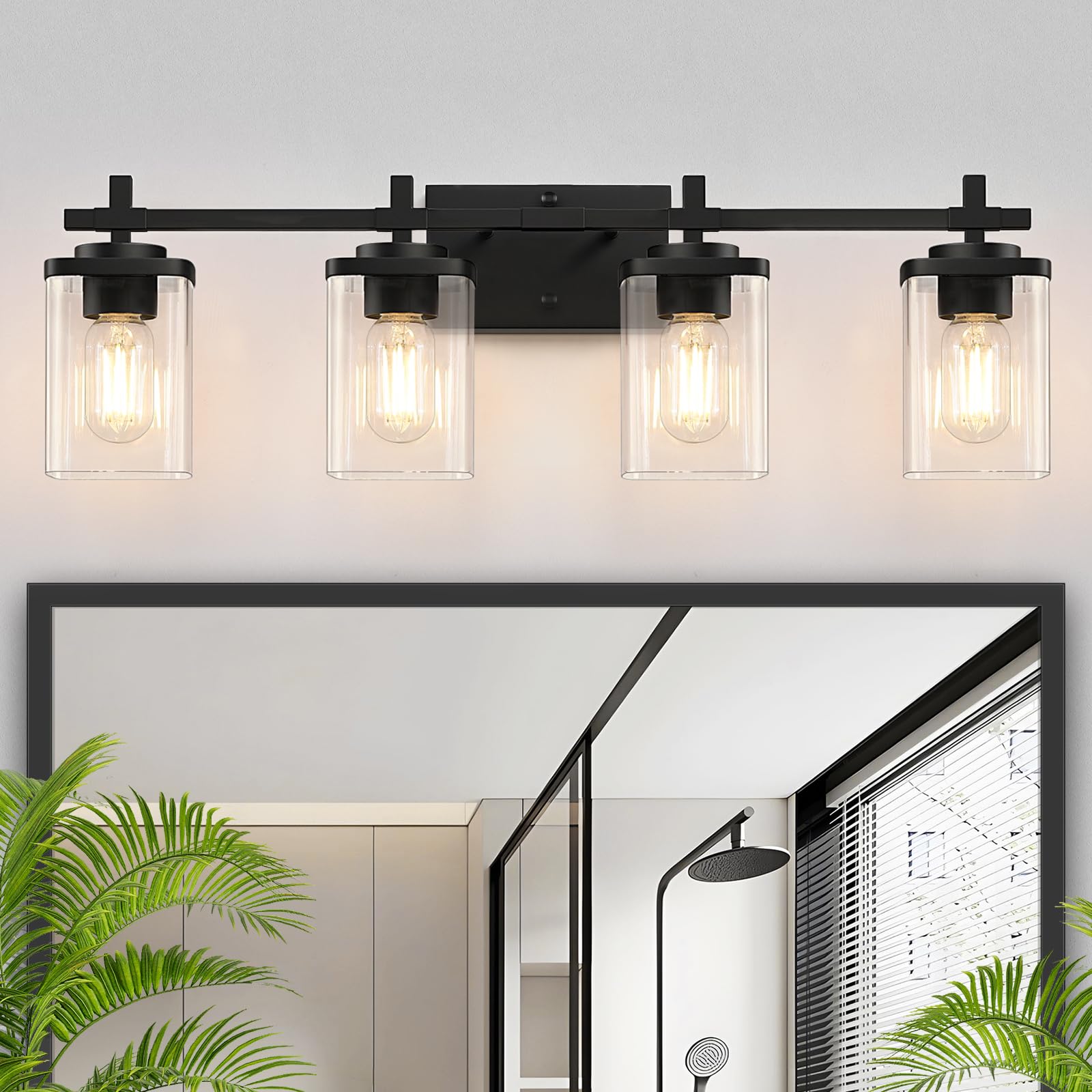 3-Lights Bathroom Vanity Light Fixtures, Modern Black Vanity Lights Over Mirror with Clear Glass Shade for Bathroom, Wall Mounted Lamp for Bedroom Hallway Living Room