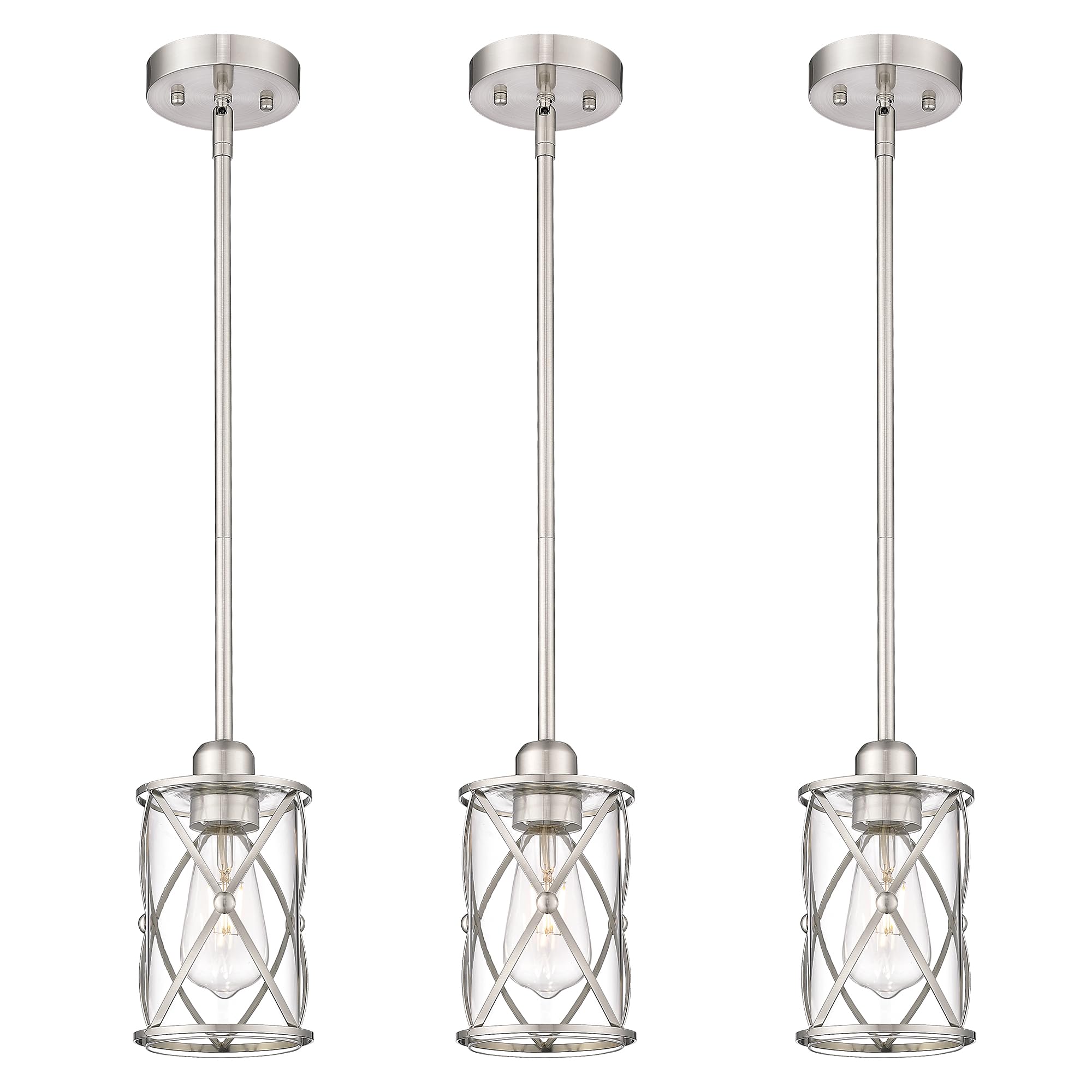 Glass Pendant Lights Kitchen Island 2 Pack, Black Mini Pendant Light with Clear Glass, Farmhouse Industrial Cage Hanging Lighting for Kitchen Sink Dining Room Bathroom, CH9176-1-2PK