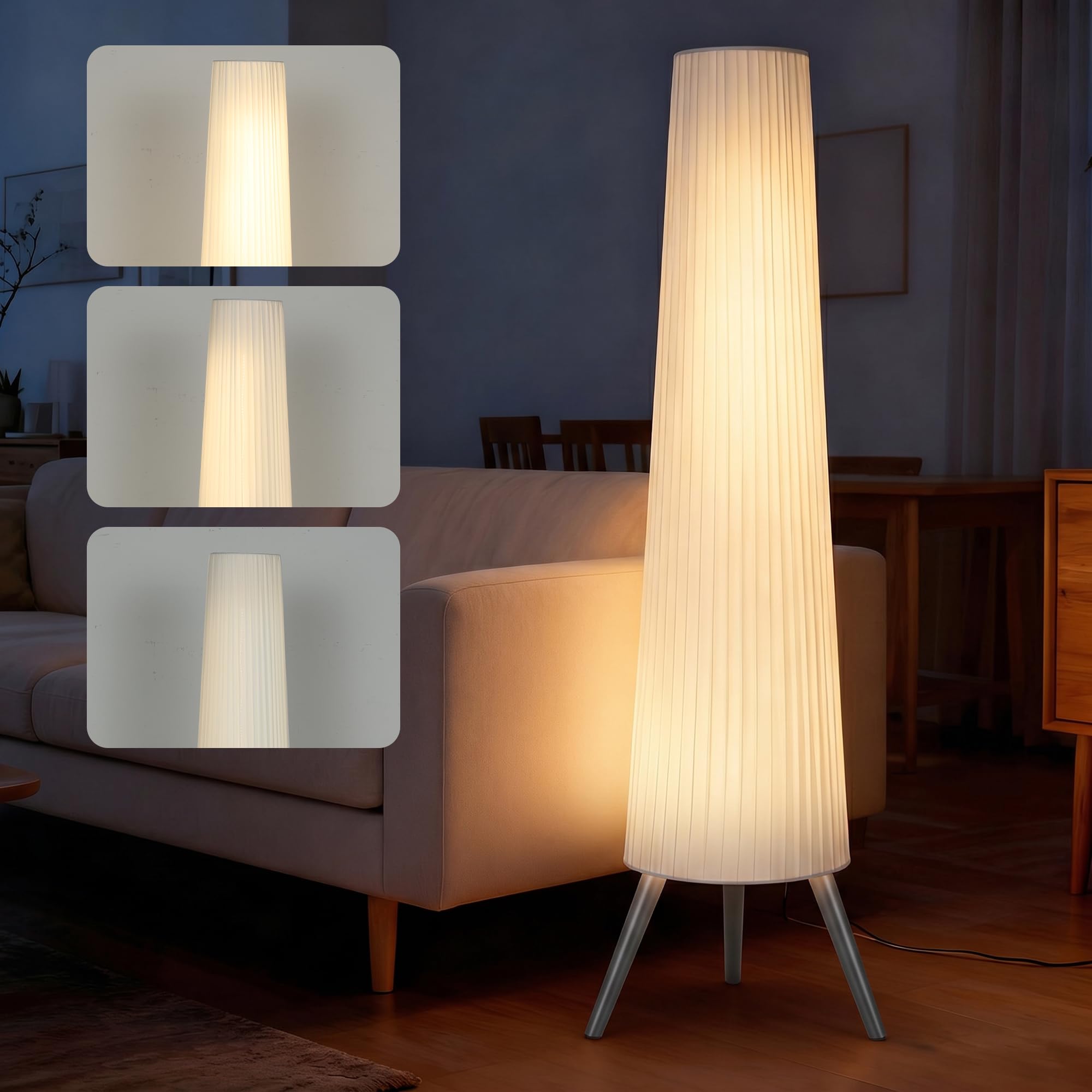 HOMCOM Dimmable Tripod Floor Lamp with Foot Switch, Nordic Standing Lamp with Fabric Shade for Living Room, Bedroom, Office, 153cm, White and Grey