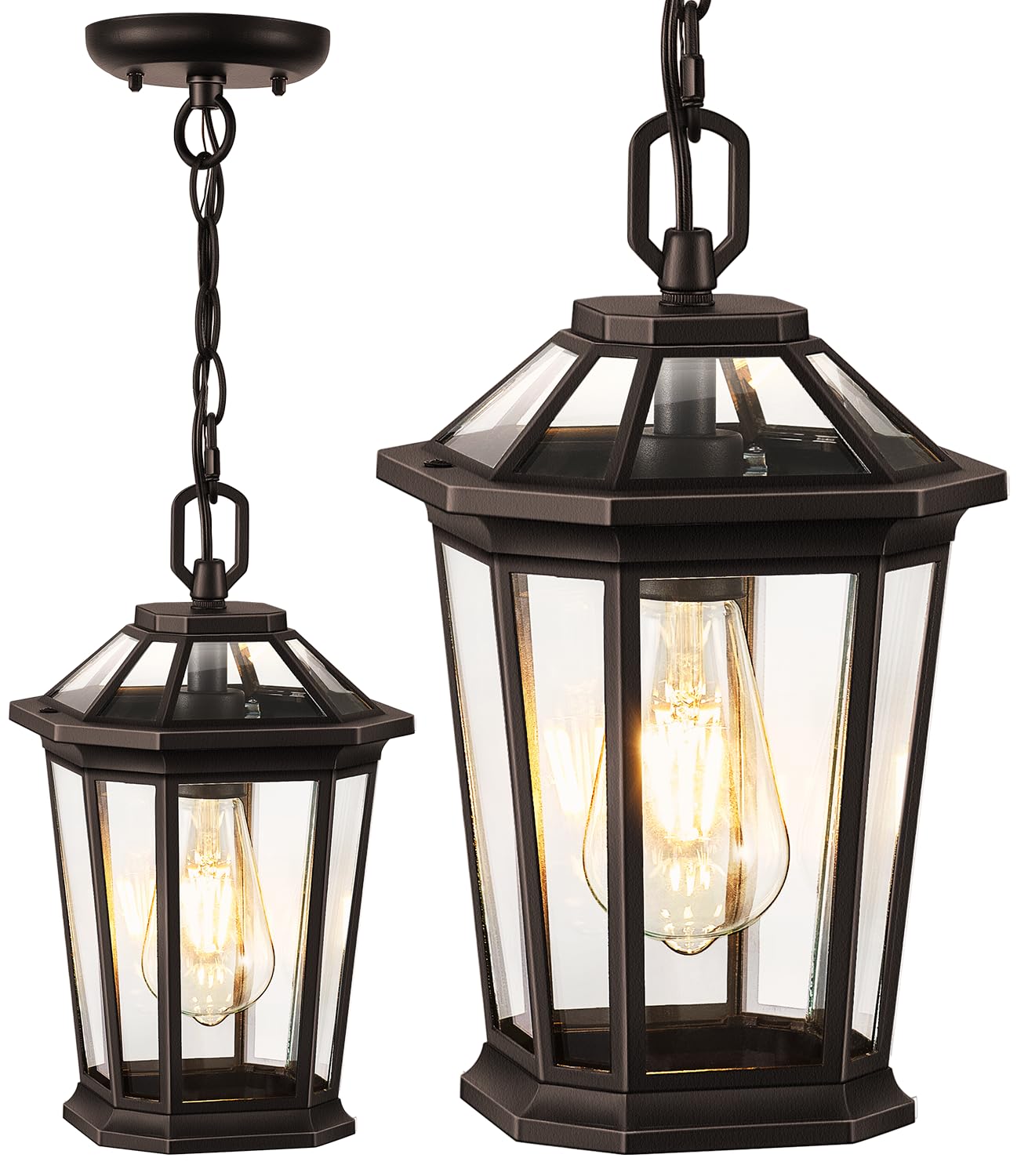 VIANIS Outdoor Pendant Light Fixtures for Porch, Exterior Ceiling Hanging Lanterns, Anti-Rust Waterproof Farmhouse Outdoor Chandelier, Black Gold Aluminum with Tempered Glass for Entryway, 1 Pack
