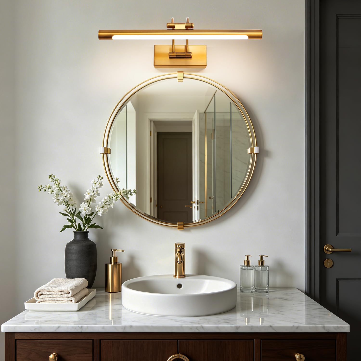 LED Picture Lights for Wall Black Bathroom Wall Light 40CM 8W 3CCT Vanity Lighting, 170° Adjustable Black Wall Lamp for Mirror Cabinet