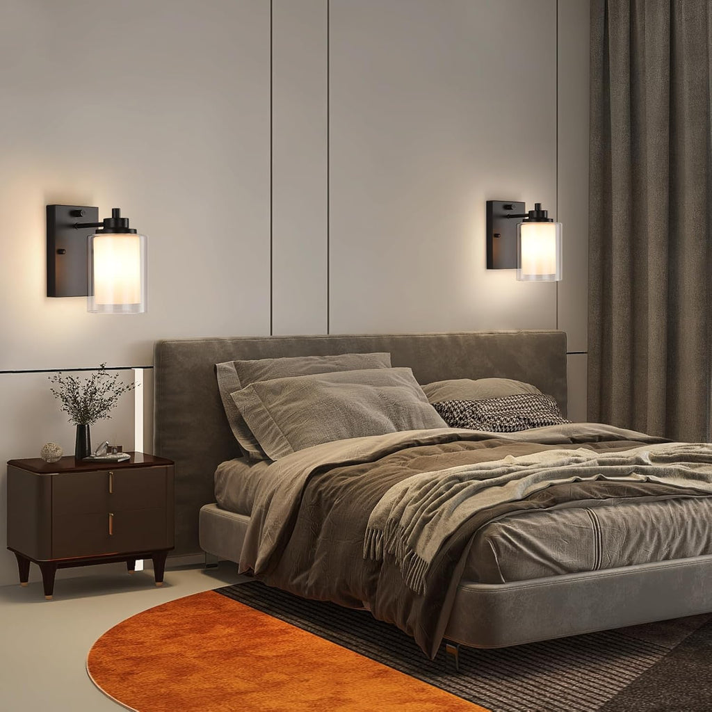 Dimmable Industrial Bedside Wall Lights Set of 2, Vintage Wall Lamp Fitting Fixture with Dimmer Switch, Retro Wall Lighting, Modern Rustic Wall Sconce for Living Room Bedroom Bathroom Bedside