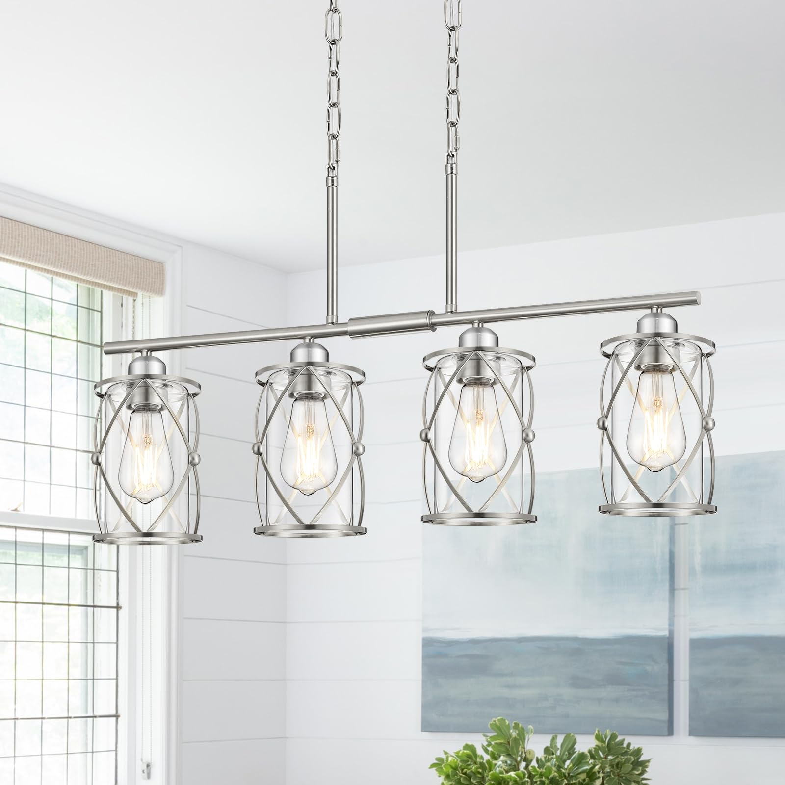 Glass Pendant Lights Kitchen Island 2 Pack, Black Mini Pendant Light with Clear Glass, Farmhouse Industrial Cage Hanging Lighting for Kitchen Sink Dining Room Bathroom, CH9176-1-2PK