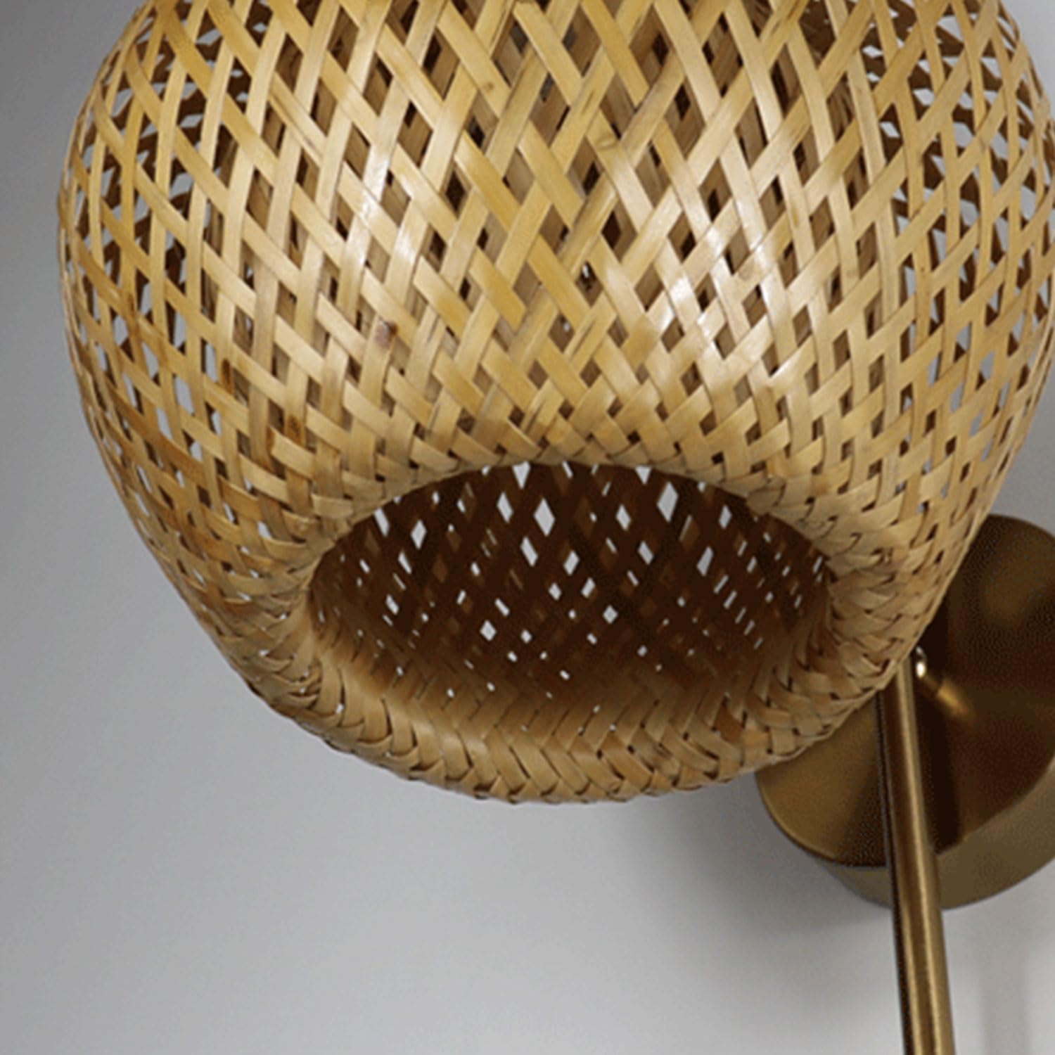 Rattan Wall Lamps Boho Vintage Farmhouse Wall Lamp Wall Sconces Hand-Woven Bamboo E27 Decorative Wall Light Indoor Gold Wall Lighting Fixture For Bedroom Study Room Office