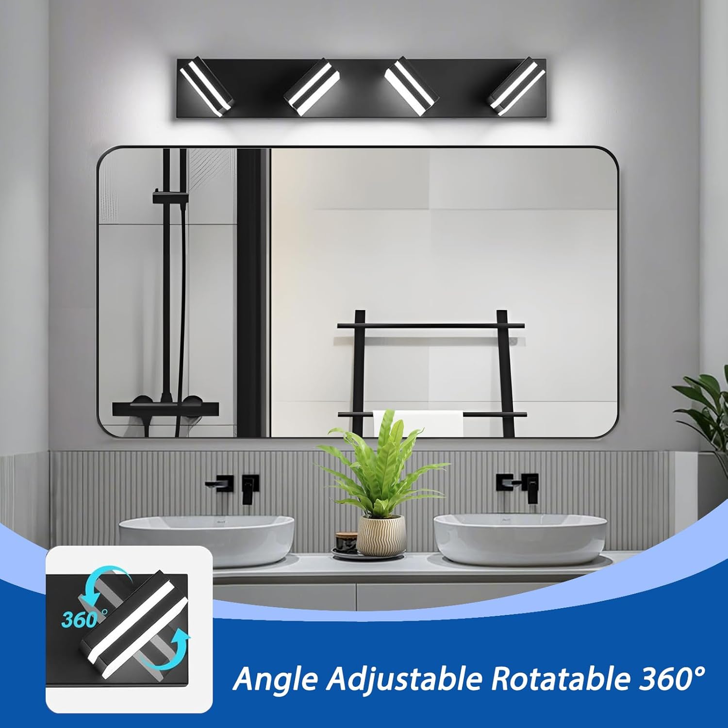 IZORRO Modern LED Bathroom Light Fixtures (4 Lights, Dimmable) Matte Black Acrylic Wall Lighting, Bathroom Vanity Lights Over Mirror - 6000K 24 Inch (No Assembly Required)