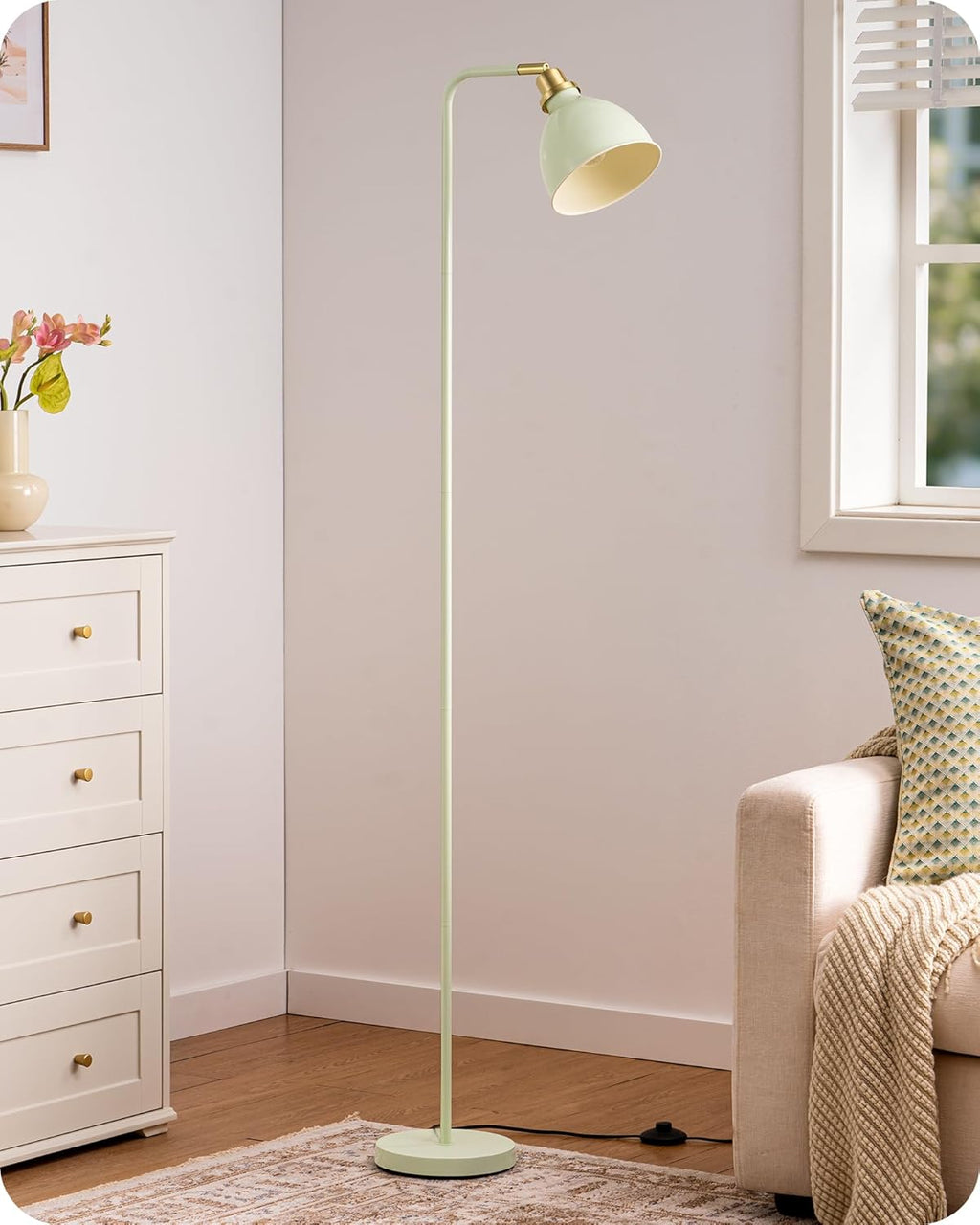 EDISHINE 155CM Retro Floor Lamp, with Adjustable Lampshade, LED Bulb Included, E27 Base, Sage Green, Standing Lamp for Living Room, Bedroom