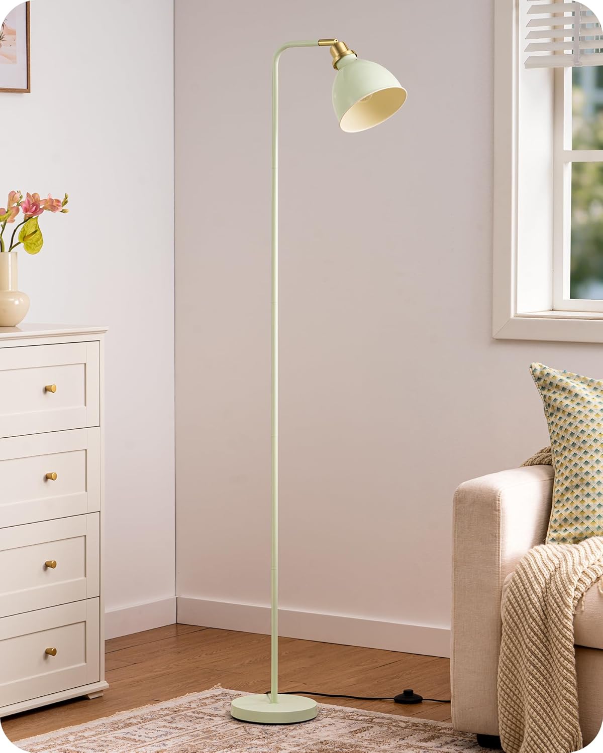 EDISHINE 155CM Retro Floor Lamp, with Adjustable Lampshade, LED Bulb Included, E27 Base, Sage Green, Standing Lamp for Living Room, Bedroom