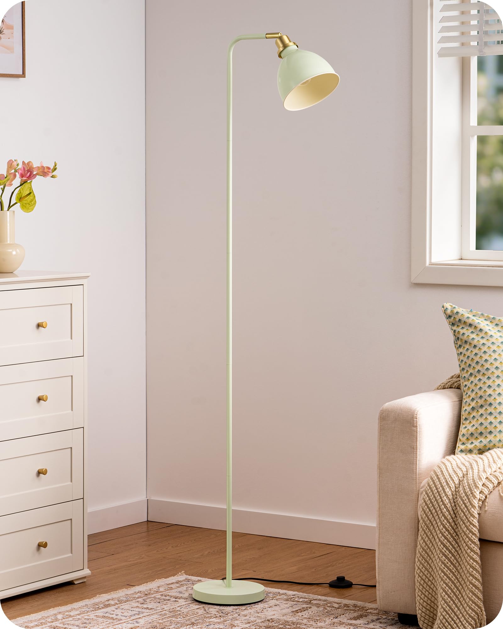 EDISHINE 155CM Retro Floor Lamp, with Adjustable Lampshade, LED Bulb Included, E27 Base, Sage Green, Standing Lamp for Living Room, Bedroom