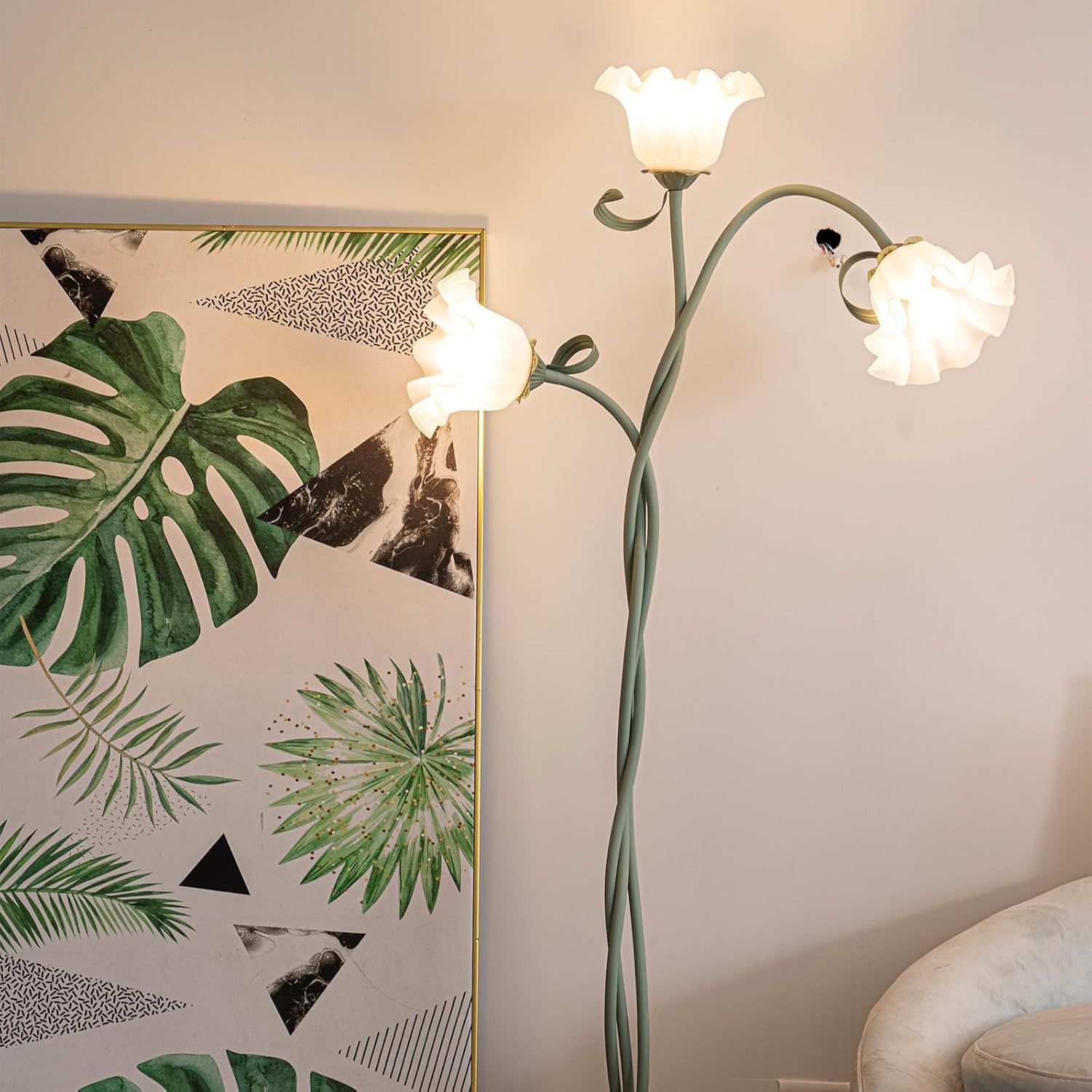Green Flowers Floor Lamp, 3-Color DIY Standing Lamp for Home Decoration, Bedroom, Study Rooms, Children's Rooms, Offices, Dormitories, H170 Cm/70 in, 3 Bulbs Include