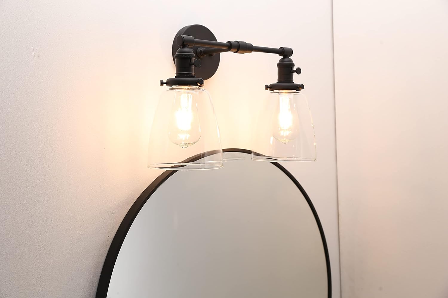 Phansthy Industrial Wall Lights Fitting with Oval Glass Shade 2 Lights Vintage Hallway Wall Lamps E27 Base Indoor Kitchen Wall Sconces Retro Light Fixtures for Bedroom Vanity Mirror (Black)