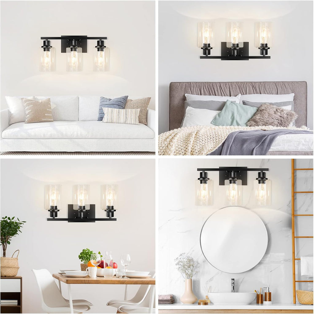 3-Light Vanity Light, Matte Black Bathroom Lighting Fixtures Over Mirror, Modern Metal Wall Lights for Hallway Kitchen Bedroom Living Room