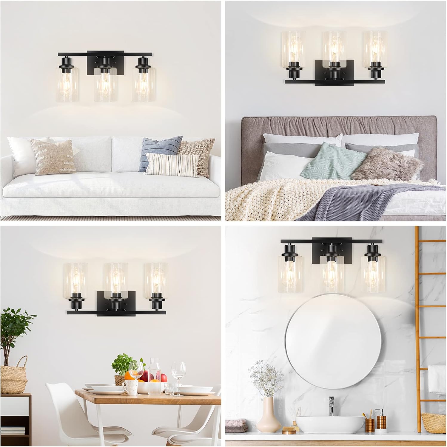 3-Light Vanity Light, Matte Black Bathroom Lighting Fixtures Over Mirror, Modern Metal Wall Lights for Hallway Kitchen Bedroom Living Room