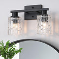 2-Light Matte Black Bathroom Vanity Light, Crystal Glass Shade Wall Lamp with E26 Base