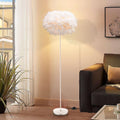 55" White Feather Floor Lamp with Foot Switch, E27 Socket for Living Room Bedroom Office