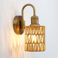 1-Light Vintage Rattan Shade Gooseneck Wall Sconce, Hardwired Lamp for Hallway Bedroom Living Room