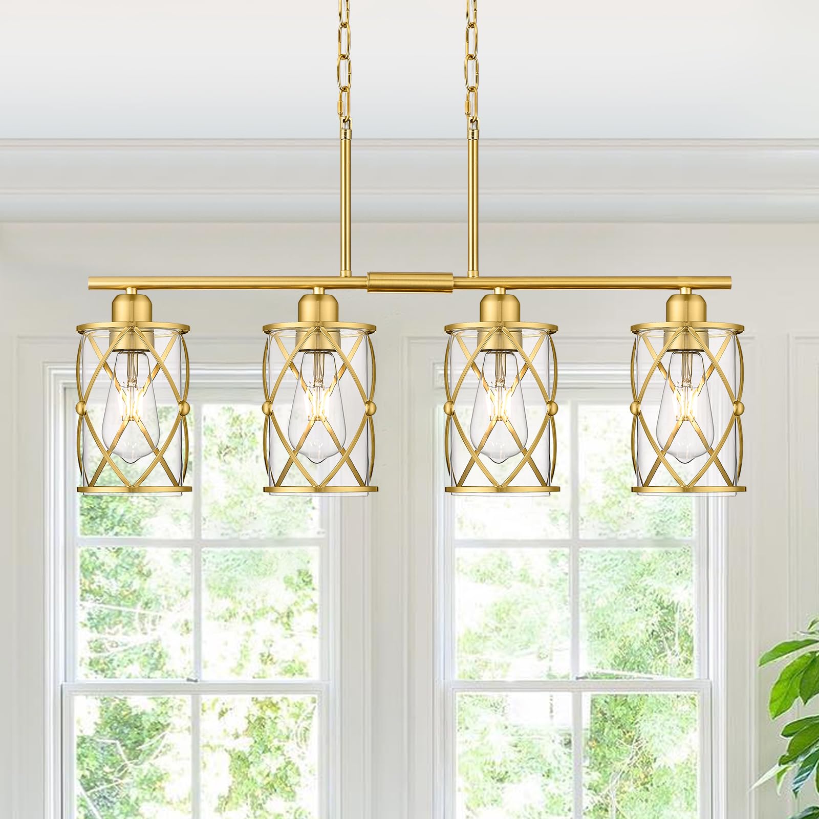 Glass Pendant Lights Kitchen Island 2 Pack, Black Mini Pendant Light with Clear Glass, Farmhouse Industrial Cage Hanging Lighting for Kitchen Sink Dining Room Bathroom, CH9176-1-2PK