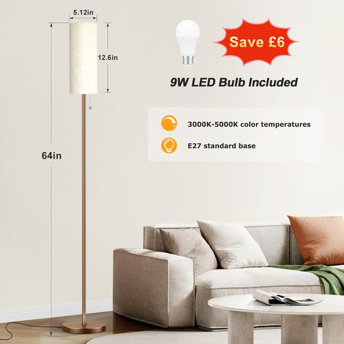 Aooshine Beige Floor Lamp for Living Room, 64" Standing lamp for Bedroom, Beige Shade & Brown Pole(Bulb Included)