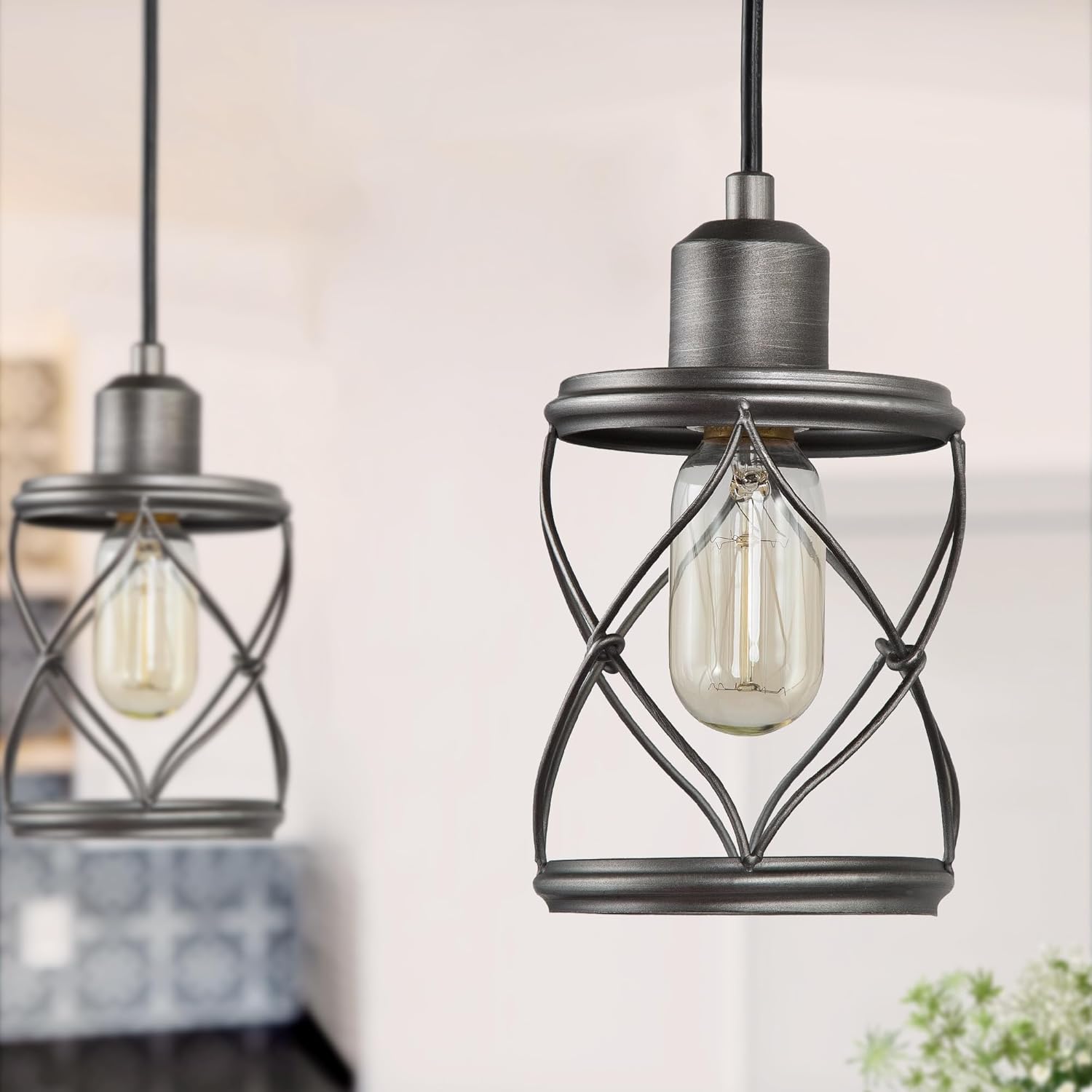 classy leaves Farmhouse Pendant Light Fixtures, Rustic Industrial Mini Cage Hanging Pendant Lighting for Kitchen Island, Foyer, Hallway, Bedroom and Entryway