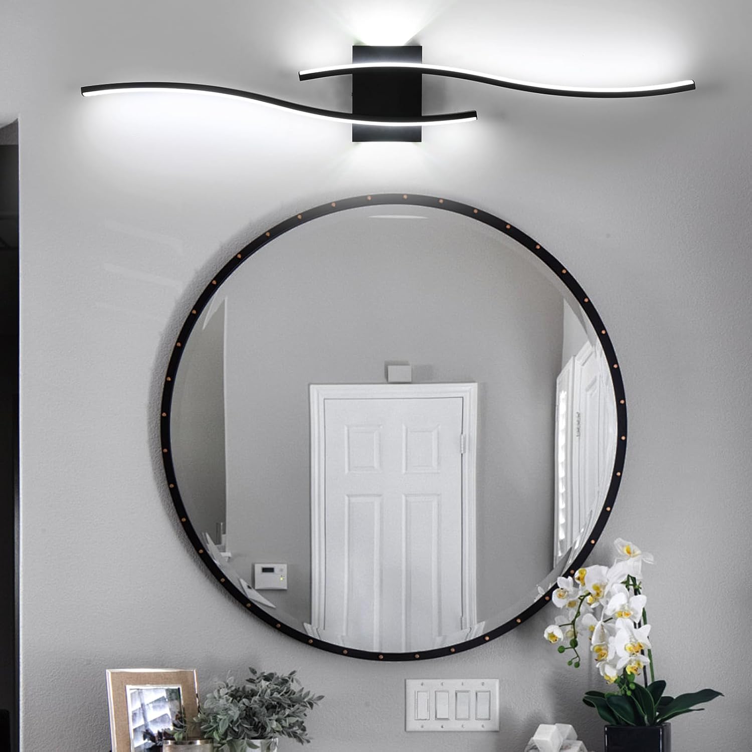 27W Modern Black LED Wall Light, 6500K Cool Light Aluminum Fixture for Bedroom Hallway Staircase