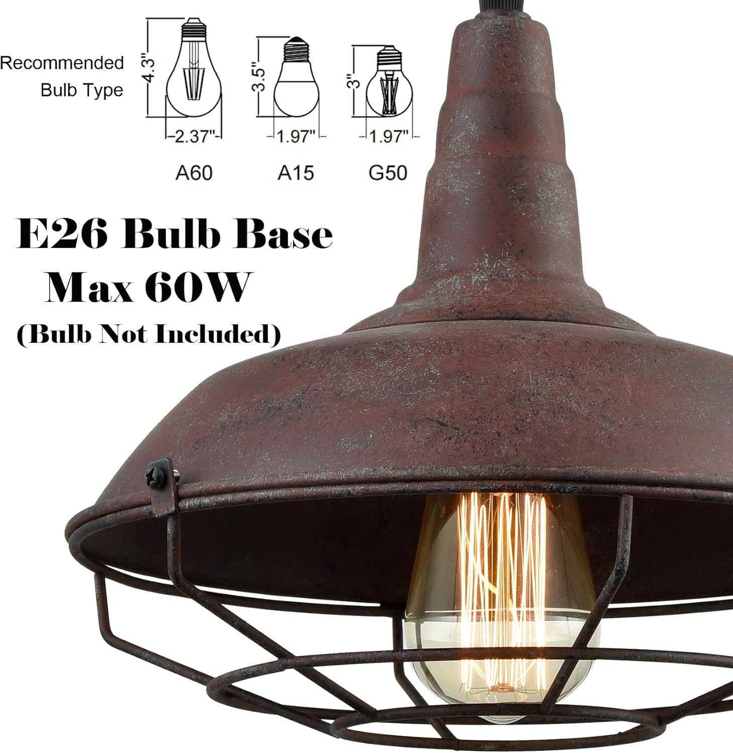 DAYCENT Barn Style Pendant Light Farmhouse Caged Pendant Lighting Industrial Metal Wire Hanging Pendant Light Barn Pendant Light Fixtures for Kitchen Island Hallway Foyer, Rust Finish