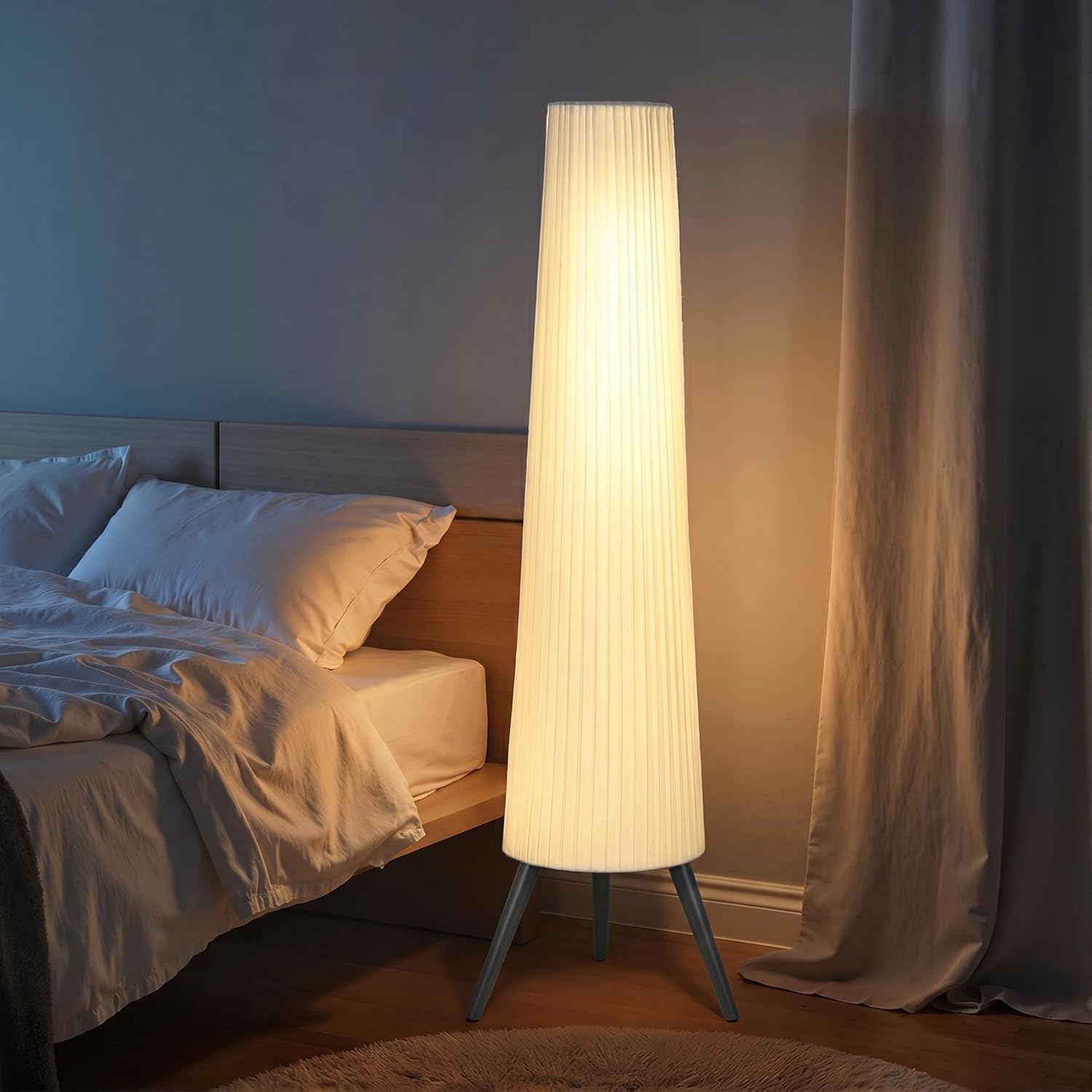 HOMCOM Dimmable Tripod Floor Lamp with Foot Switch, Nordic Standing Lamp with Fabric Shade for Living Room, Bedroom, Office, 153cm, White and Grey