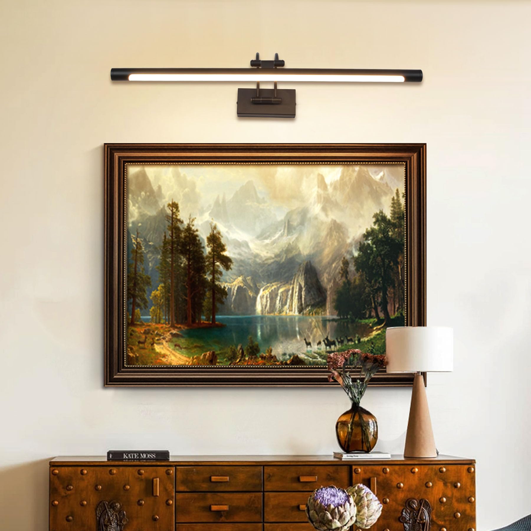 LED Picture Lights for Wall Black Bathroom Wall Light 40CM 8W 3CCT Vanity Lighting, 170° Adjustable Black Wall Lamp for Mirror Cabinet
