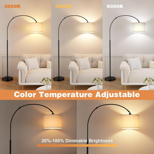Arc Floor Lamp, Standing Lamp with Remote Control, Modern Floor Lamp for Living Room with Dimmable 3 Color Temperatures, Tall Lamp Corner Lamp for Bedroom Office Dorm Room, Bulb Included