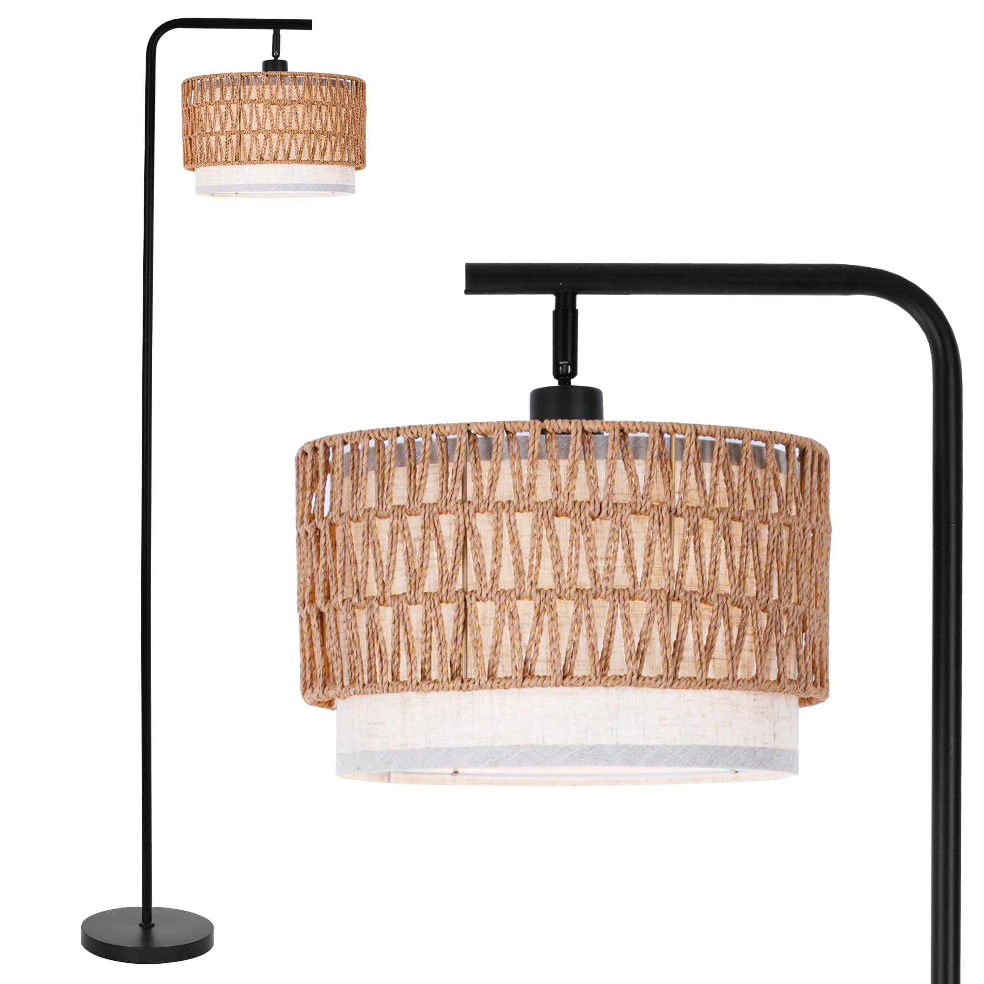 Wood Floor Lamp for Living Room, 167cm Tall Natural Oak Standing Lamp with Beige Linen Shade, E27 Socket, Vintage Boho Rustic Scandinavian, Bedroom and Lounge Corner Light WOVI FL09
