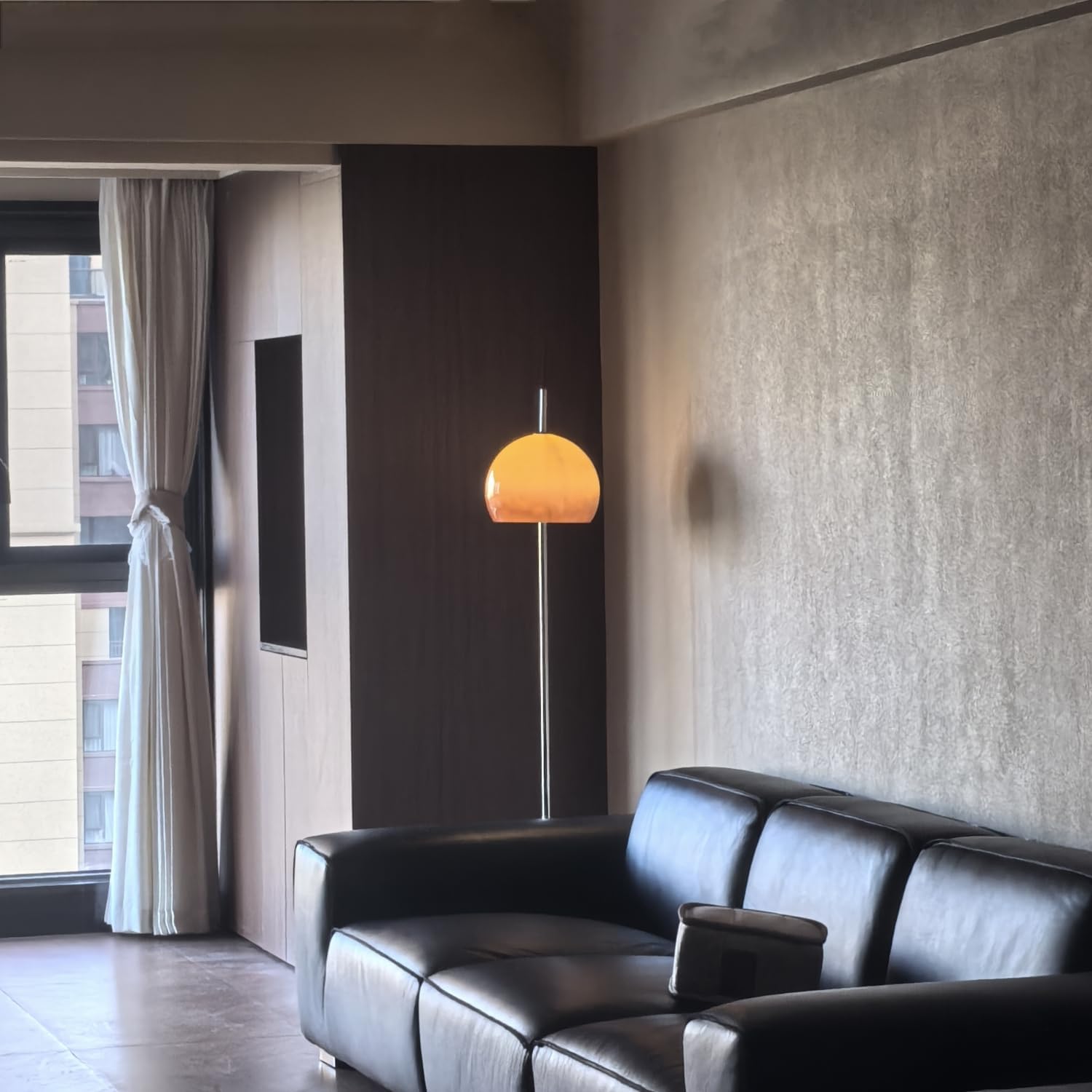 Contemporary Floor Lamp Orange Glass Bauhaus Standing Lamp Mushroom Dome Shaped Art Deco Lamp Tall Mid-Century Modern Lamps for Living Room Bedroom - Silver Base